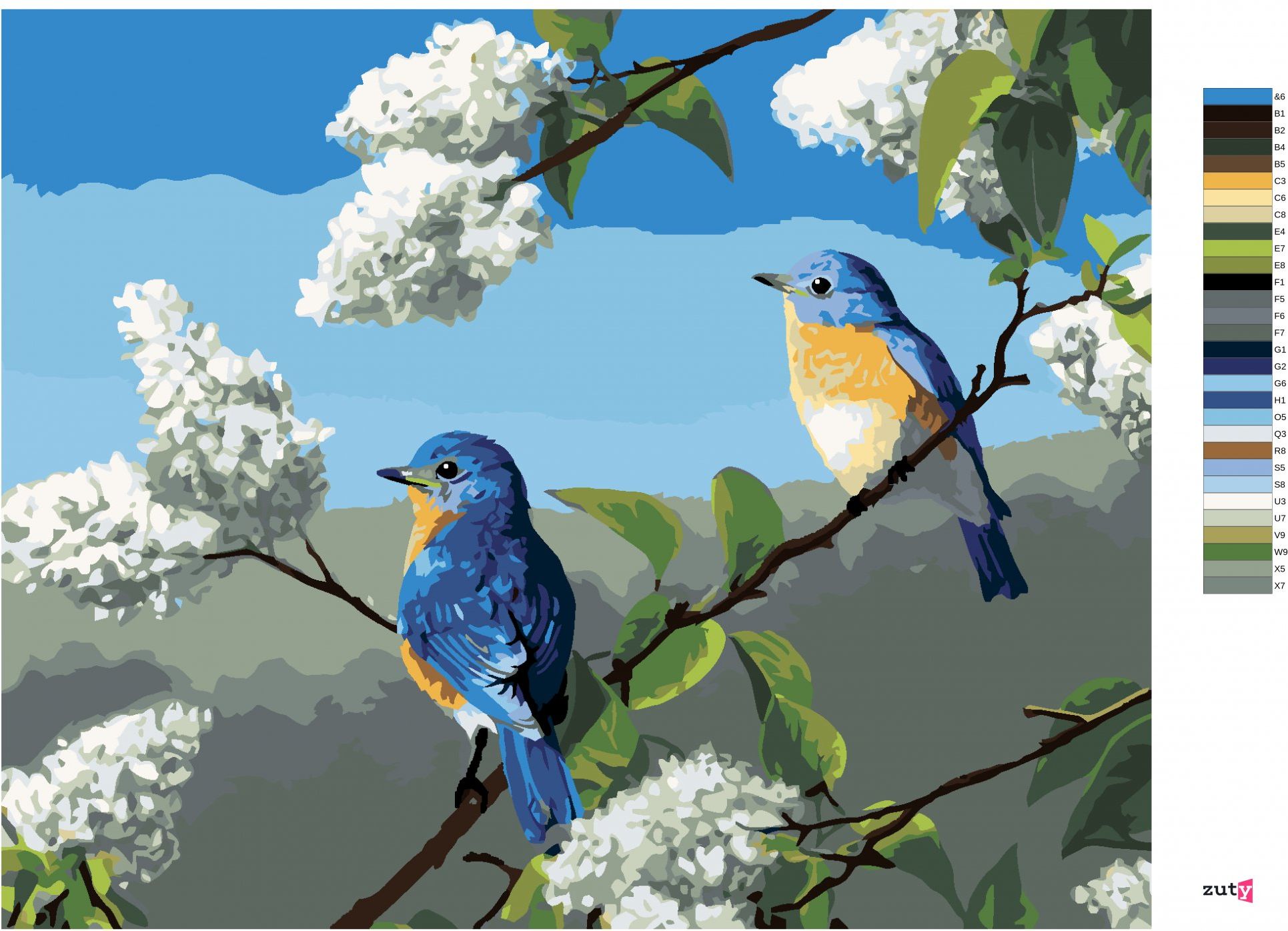 zuty Malování podle čísel - PTÁK SALAŠNÍK A ŠEŘÍK (ROBERT HAUTMAN) - Rozměr: 40x50 cm, Rámování: Varianta: bez rámu a bez vypnutí plátna - obrázek 4