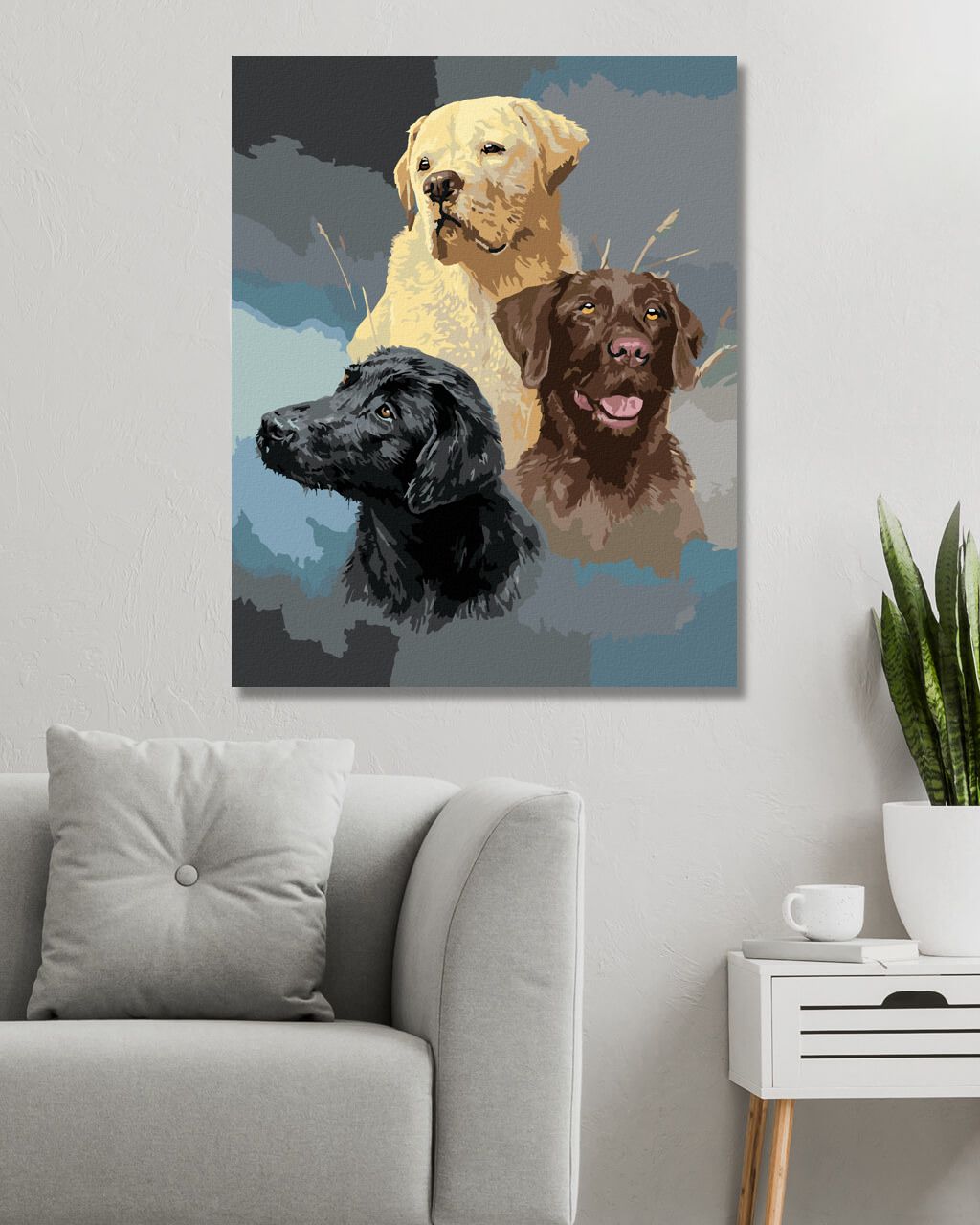 zuty Malování podle čísel - ZLATÝ, HNĚDÝ A ČERNÝ LABRADOR (JAMES HAUTMAN) - Rozměr: 40x50 cm, Rámování: Varianta: bez rámu a bez vypnutí plátna - obrázek 2