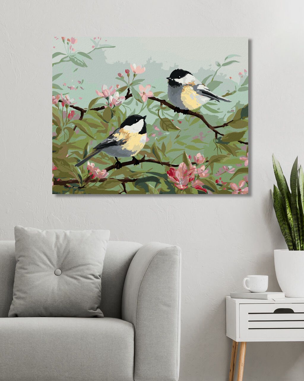 zuty Malování podle čísel - SÝKORA A ROZKVETLÁ VĚTEV (ROBERT HAUTMAN) - Rozměr: 40x50 cm, Rámování: Varianta: vypnuté plátno na rám - obrázek 2