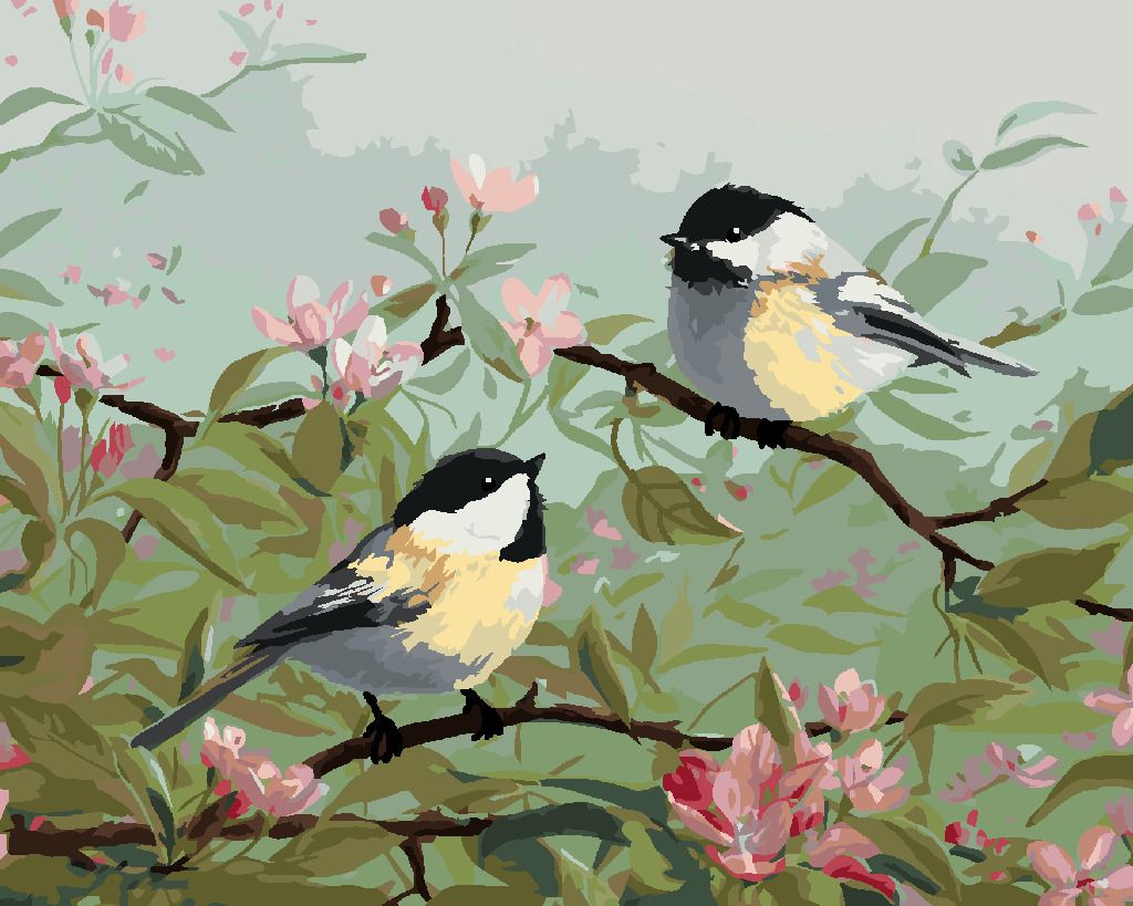 zuty Malování podle čísel - SÝKORA A ROZKVETLÁ VĚTEV (ROBERT HAUTMAN) - Rozměr: 40x50 cm, Rámování: Varianta: vypnuté plátno na rám - obrázek 3