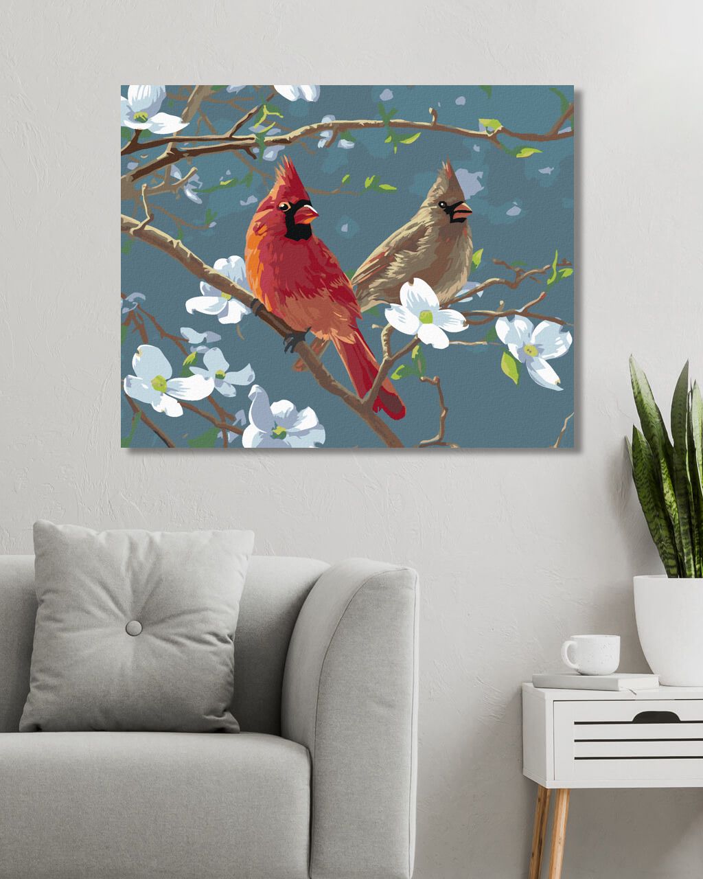 zuty Malování podle čísel – PTÁK KARDINÁL NA VĚTVI DŘÍNY (JAMES HAUTMAN) - Rozměr: 40x50 cm, Rámování: Varianta: vypnuté plátno na rám - obrázek 7