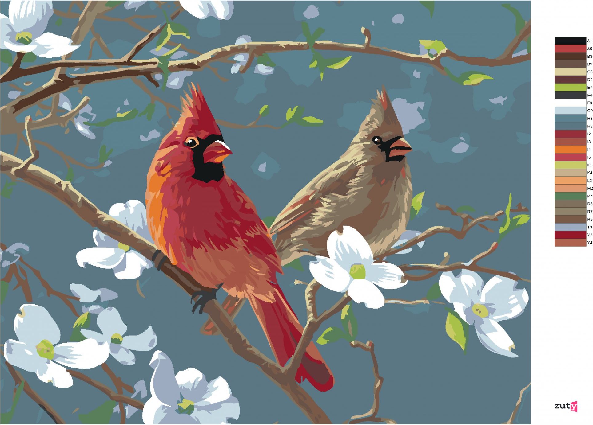 zuty Malování podle čísel – PTÁK KARDINÁL NA VĚTVI DŘÍNY (JAMES HAUTMAN) - Rozměr: 40x50 cm, Rámování: Varianta: vypnuté plátno na rám - obrázek 10