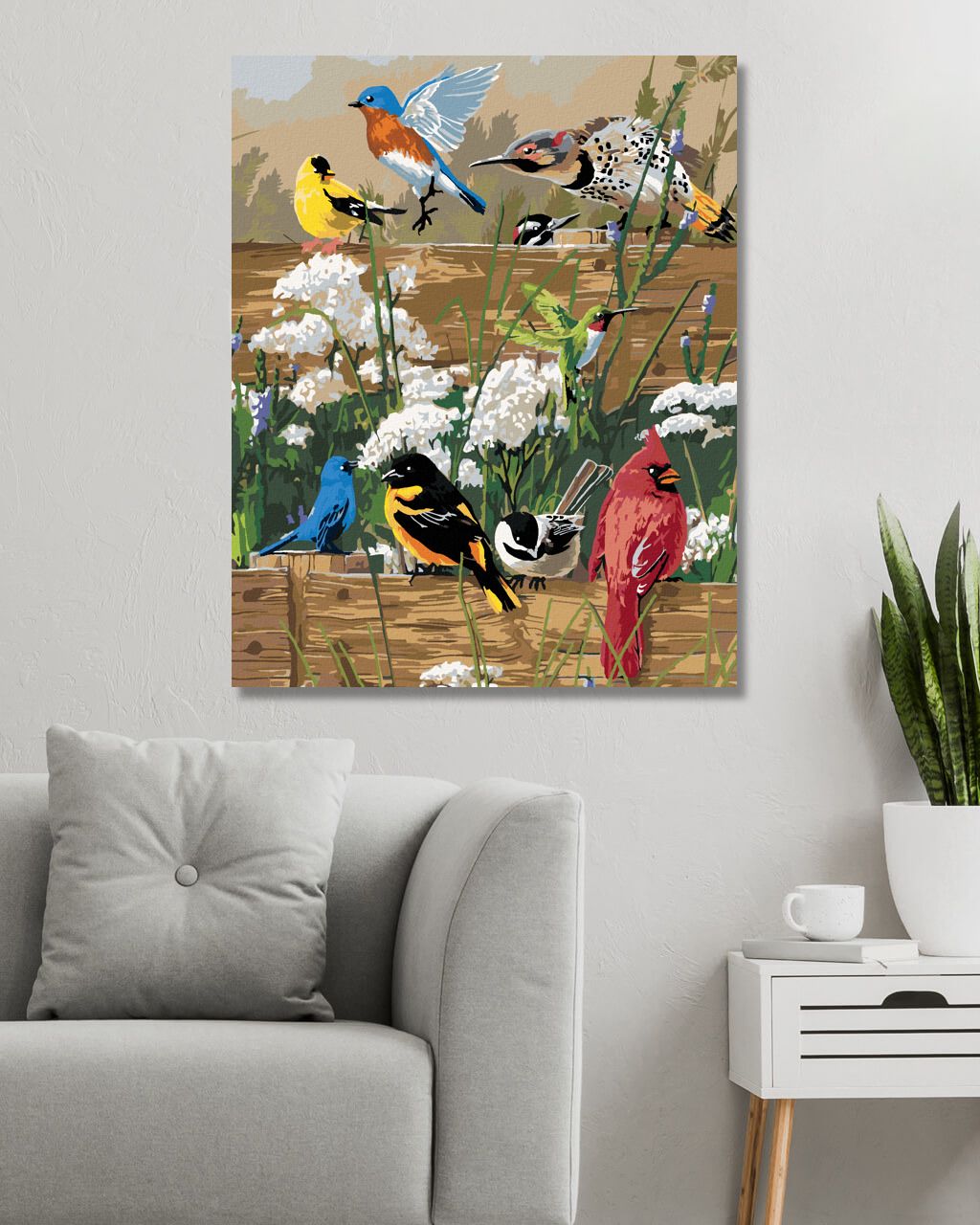 zuty Malování podle čísel – ZPĚVNÍ PTÁCI NA DŘEVĚNÉM PLOTĚ (JAMES HAUTMAN) - Rozměr: 40x50 cm, Rámování: Varianta: vypnuté plátno na rám - obrázek 10