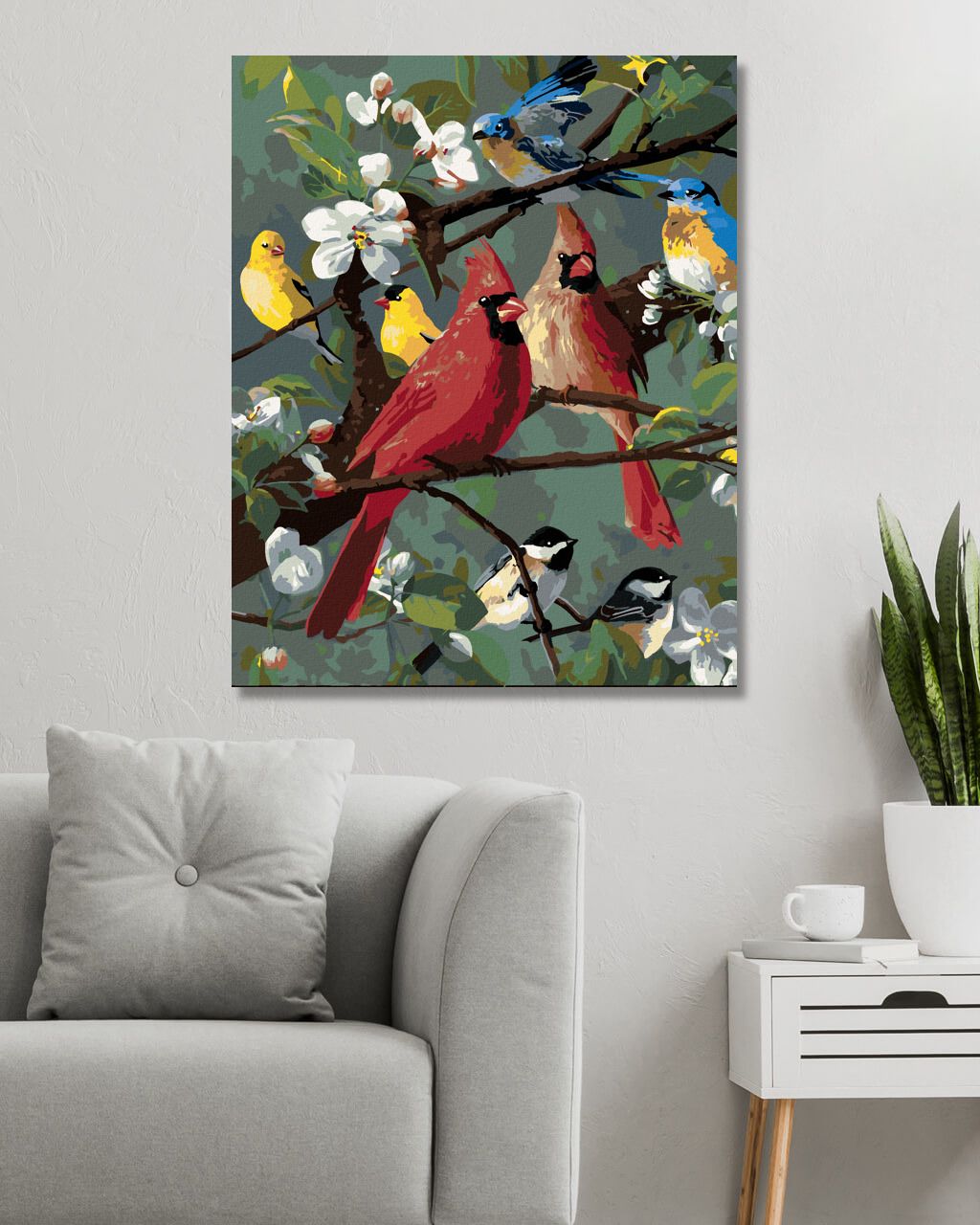 zuty Malování podle čísel - ZPĚVNÍ PTÁCI NA ROZKVETLÉ VĚTVI (ROBERT HAUTMAN) - Rozměr: 40x50 cm, Rámování: Varianta: vypnuté plátno na rám - obrázek 9