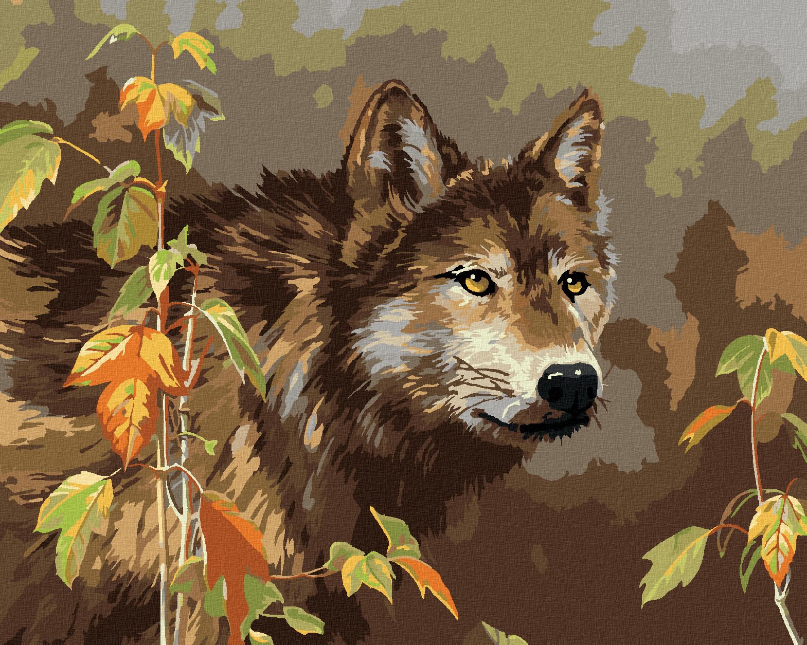 zuty Malování podle čísel – VLK A LISTY (JAMES HAUTMAN) - Rozměr: 40x50 cm, Rámování: Varianta: bez rámu a bez vypnutí plátna - obrázek 1