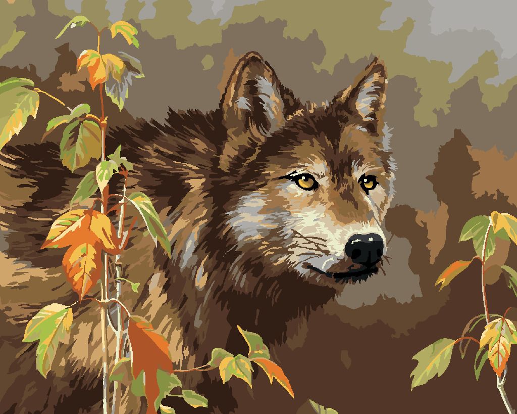 zuty Malování podle čísel – VLK A LISTY (JAMES HAUTMAN) - Rozměr: 40x50 cm, Rámování: Varianta: bez rámu a bez vypnutí plátna - obrázek 2