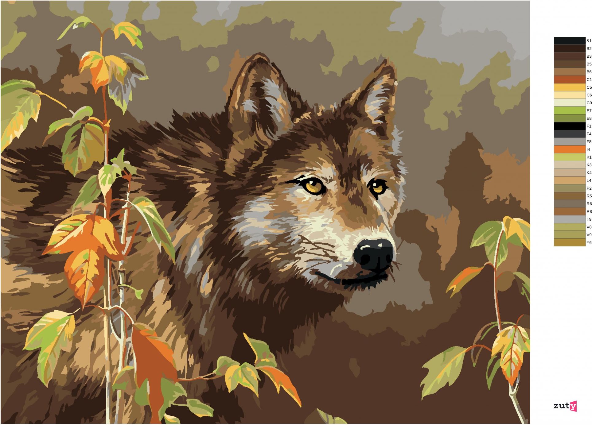 zuty Malování podle čísel – VLK A LISTY (JAMES HAUTMAN) - Rozměr: 40x50 cm, Rámování: Varianta: bez rámu a bez vypnutí plátna - obrázek 6