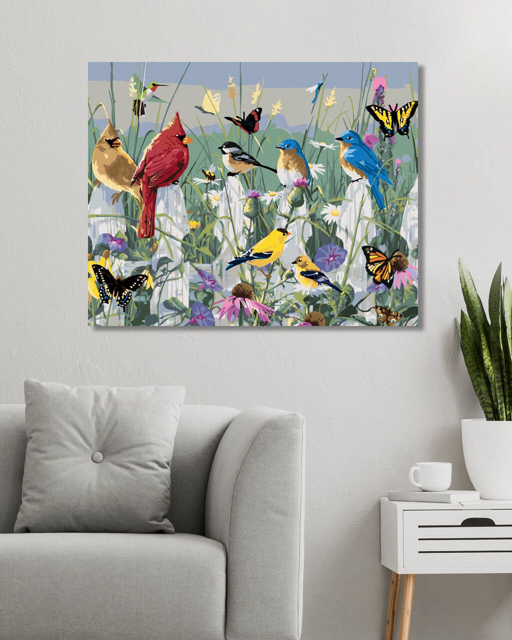 zuty Malování podle čísel - ZPĚVNÍ PTÁCI NA PLOTĚ A MOTÝLI (JAMES HAUTMAN) - Rozměr: 40x50 cm, Rámování: Varianta: bez rámu a bez vypnutí plátna - obrázek 9
