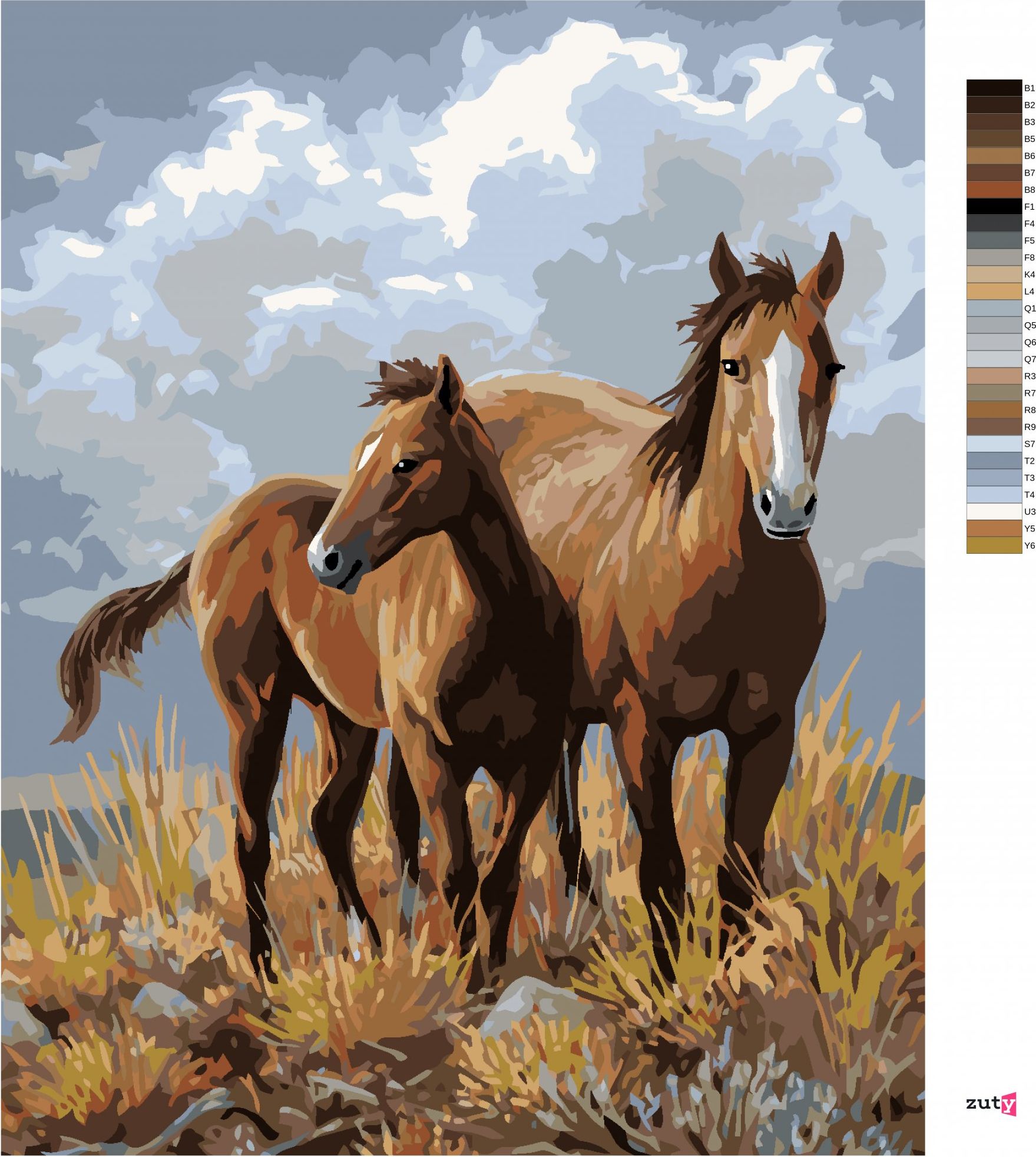 zuty Malování podle čísel – KONĚ NA NÁHORNÍCH PLANINÁCH (JAMES HAUTMAN) - Rozměr: 40x50 cm, Rámování: Varianta: vypnuté plátno na rám - obrázek 9