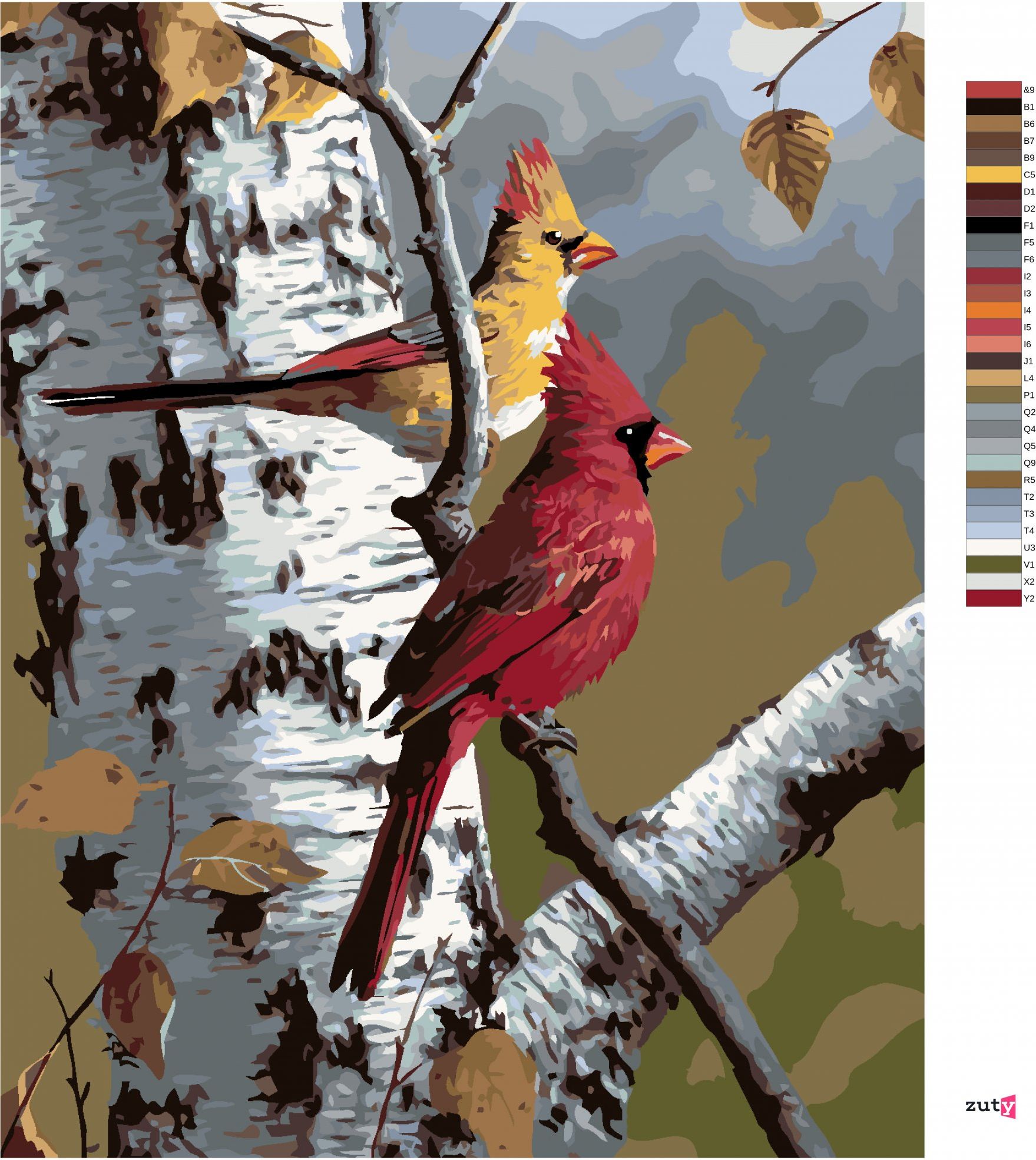 zuty Malování podle čísel - PTÁK KARDINÁL A BŘÍZA (ROBERT HAUTMAN) - Rozměr: 40x50 cm, Rámování: Varianta: bez rámu a bez vypnutí plátna - obrázek 7