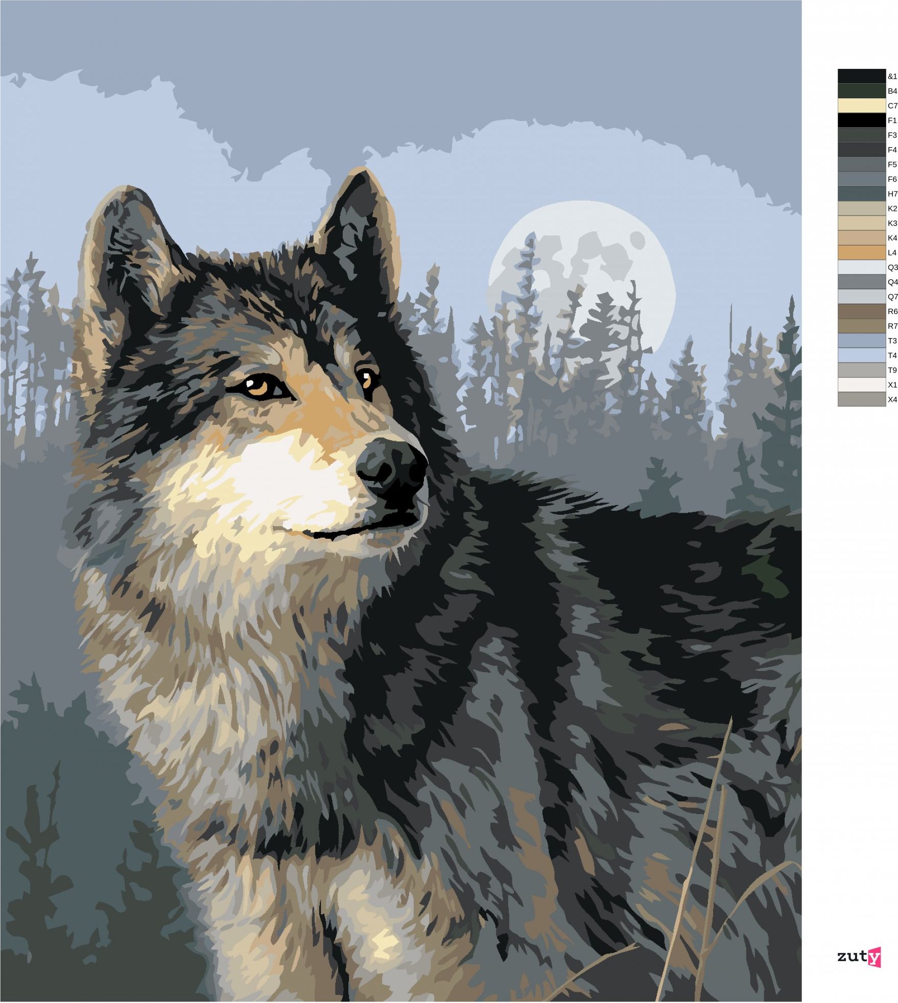 zuty Malování podle čísel – VLK, LES A ÚPLŇĚK (JAMES HAUTMAN) - Rozměr: 40x50 cm, Rámování: Varianta: vypnuté plátno na rám - obrázek 2