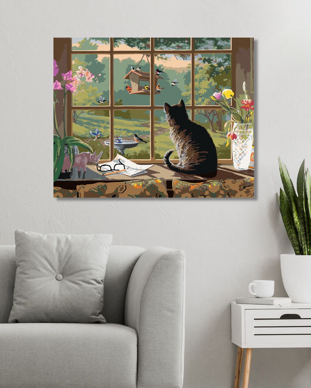 zuty Malování podle čísel - KOČKA POZORUJÍCÍ PTÁKY (JAMES HAUTMAN) - Rozměr: 40x50 cm, Rámování: Varianta: vypnuté plátno na rám - obrázek 6