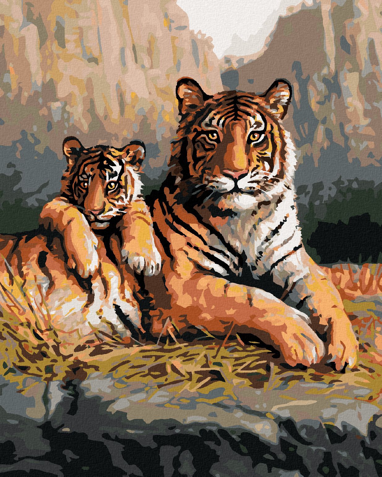 zuty Malování podle čísel - TYGR S MLÁDĚTEM (JOE HAUTMAN) - Rozměr: 40x50 cm, Rámování: Varianta: bez rámu a bez vypnutí plátna - obrázek 1