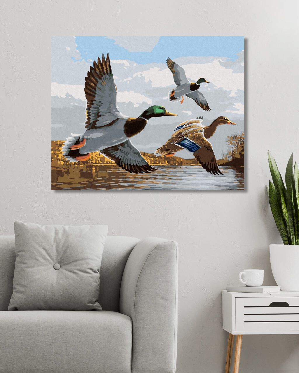 zuty Malování podle čísel - KACHNY V LETU A RYBNÍK (JOE HAUTMAN) - Rozměr: 40x50 cm, Rámování: Varianta: vypnuté plátno na rám - obrázek 3
