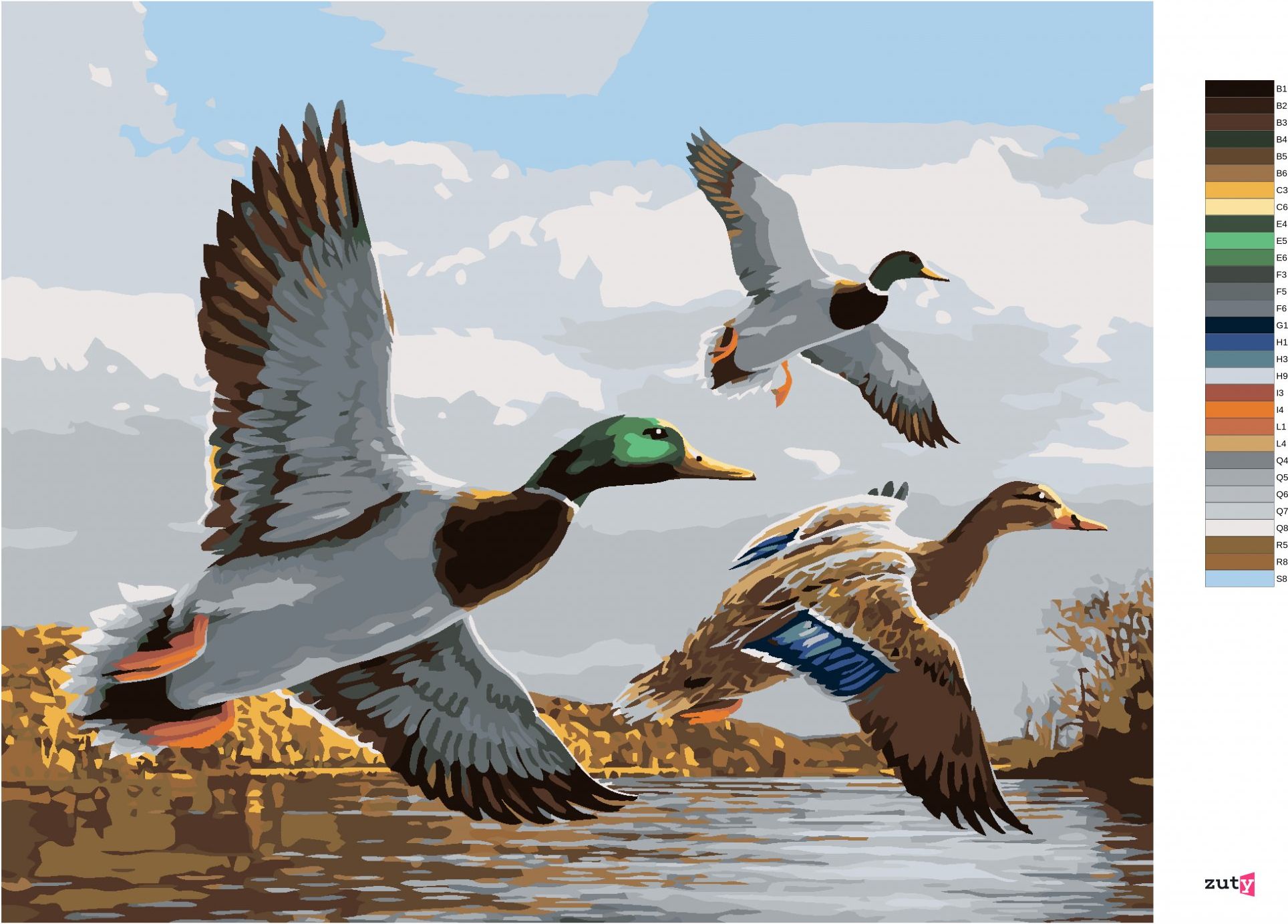 zuty Malování podle čísel - KACHNY V LETU A RYBNÍK (JOE HAUTMAN) - Rozměr: 40x50 cm, Rámování: Varianta: vypnuté plátno na rám - obrázek 10