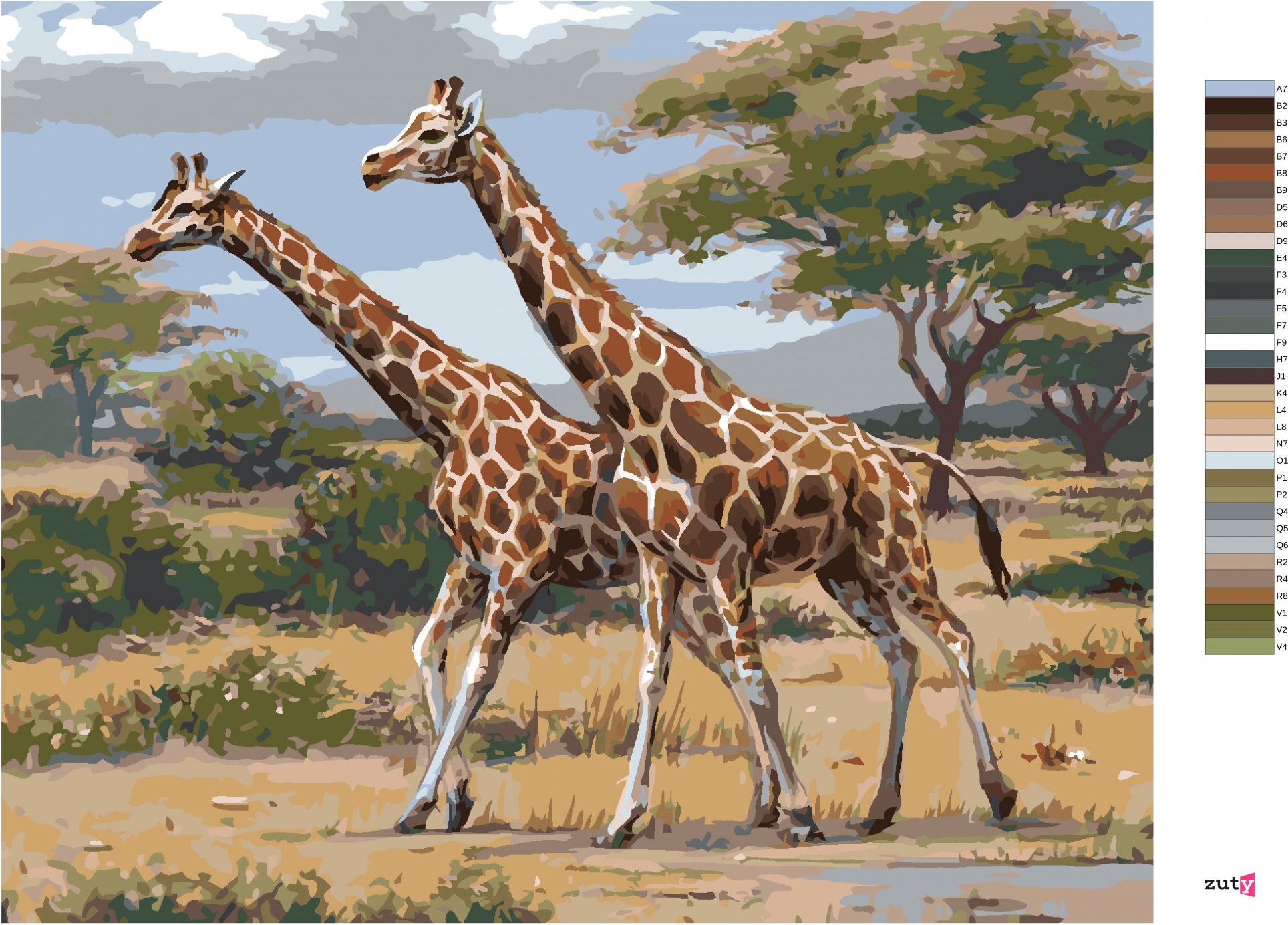zuty Malování podle čísel - AFRICKÉ SAFARI ŽIRAFY (JOE HAUTMAN) - Rozměr: 40x50 cm, Rámování: Varianta: vypnuté plátno na rám - obrázek 7