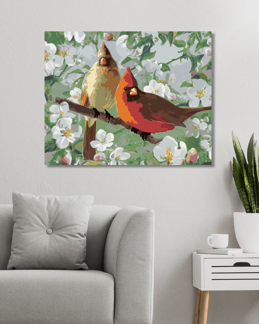 zuty Malování podle čísel - PTÁK KARDINÁL A BÍLE ROZKVETLÁ VĚTEV II (JOE HAUTMAN) - Rozměr: 40x50 cm, Rámování: Varianta: vypnuté plátno na rám - obrázek 9