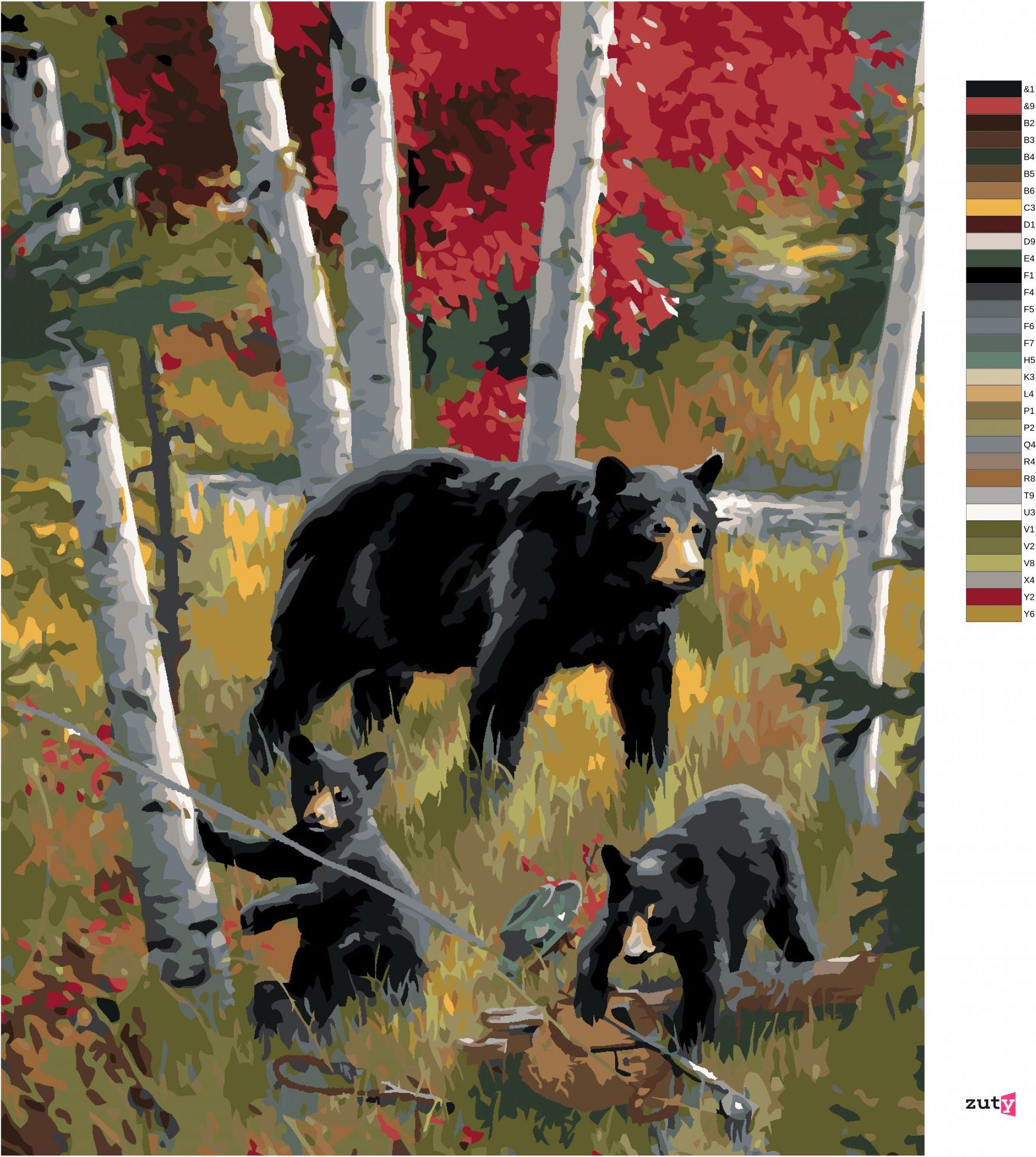 zuty Malování podle čísel – ČERNÝ MEDVĚD S MLAĎATY A BŘÍZY (JOE HAUTMAN) - Rozměr: 40x50 cm, Rámování: Varianta: vypnuté plátno na rám - obrázek 4