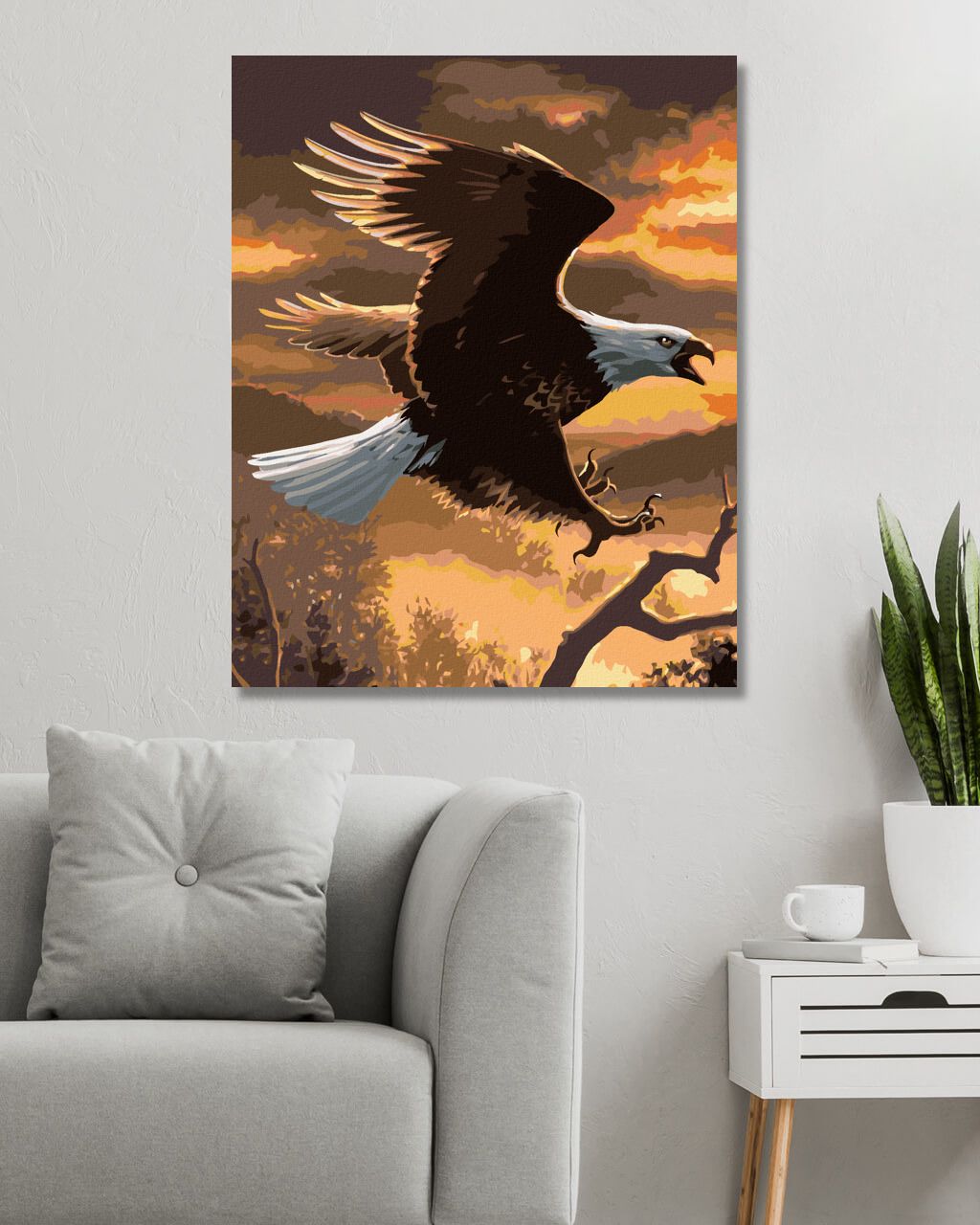 zuty Malování podle čísel - BĚLOHLAVÝ OREL A ZÁPAD SLUNCE (JOE HAUTMAN) - Rozměr: 40x50 cm, Rámování: Varianta: vypnuté plátno na rám - obrázek 7