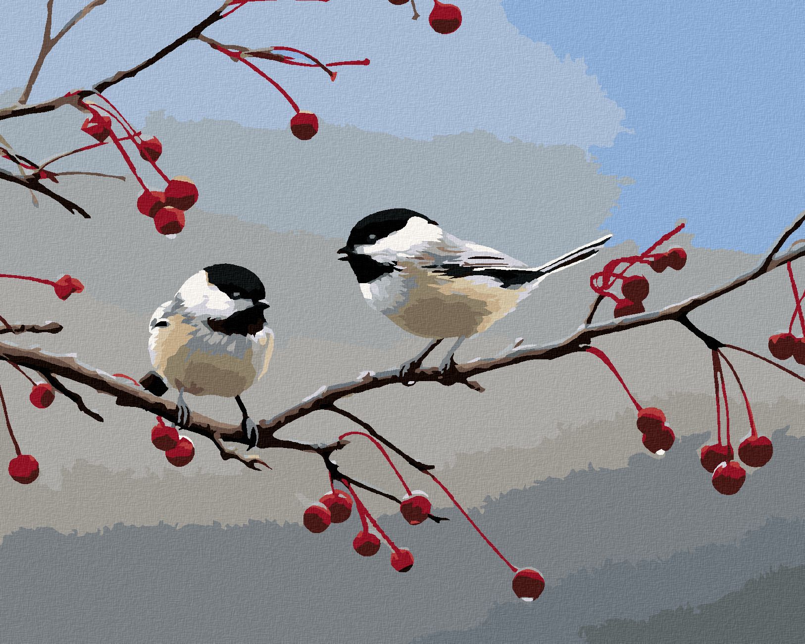 zuty Malování podle čísel – SÝKORA A VETĚV S PLODY (JOE HAUTMAN) - Rozměr: 40x50 cm, Rámování: Varianta: vypnuté plátno na rám - obrázek 1