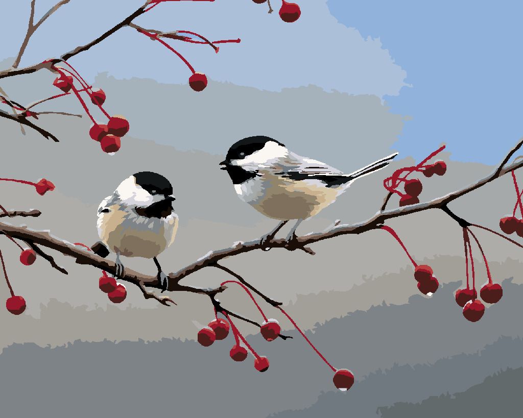 zuty Malování podle čísel – SÝKORA A VETĚV S PLODY (JOE HAUTMAN) - Rozměr: 40x50 cm, Rámování: Varianta: vypnuté plátno na rám - obrázek 9