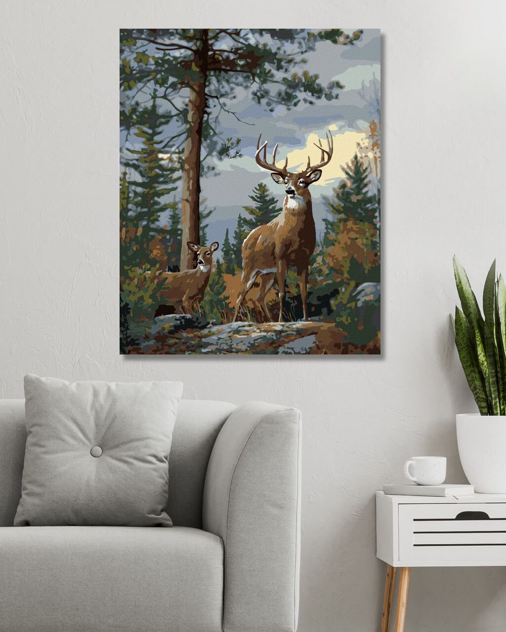 zuty Malování podle čísel – JELEN A JEHO DRUŽKA V LESE (JOE HAUTMAN) - Rozměr: 40x50 cm, Rámování: Varianta: vypnuté plátno na rám - obrázek 3