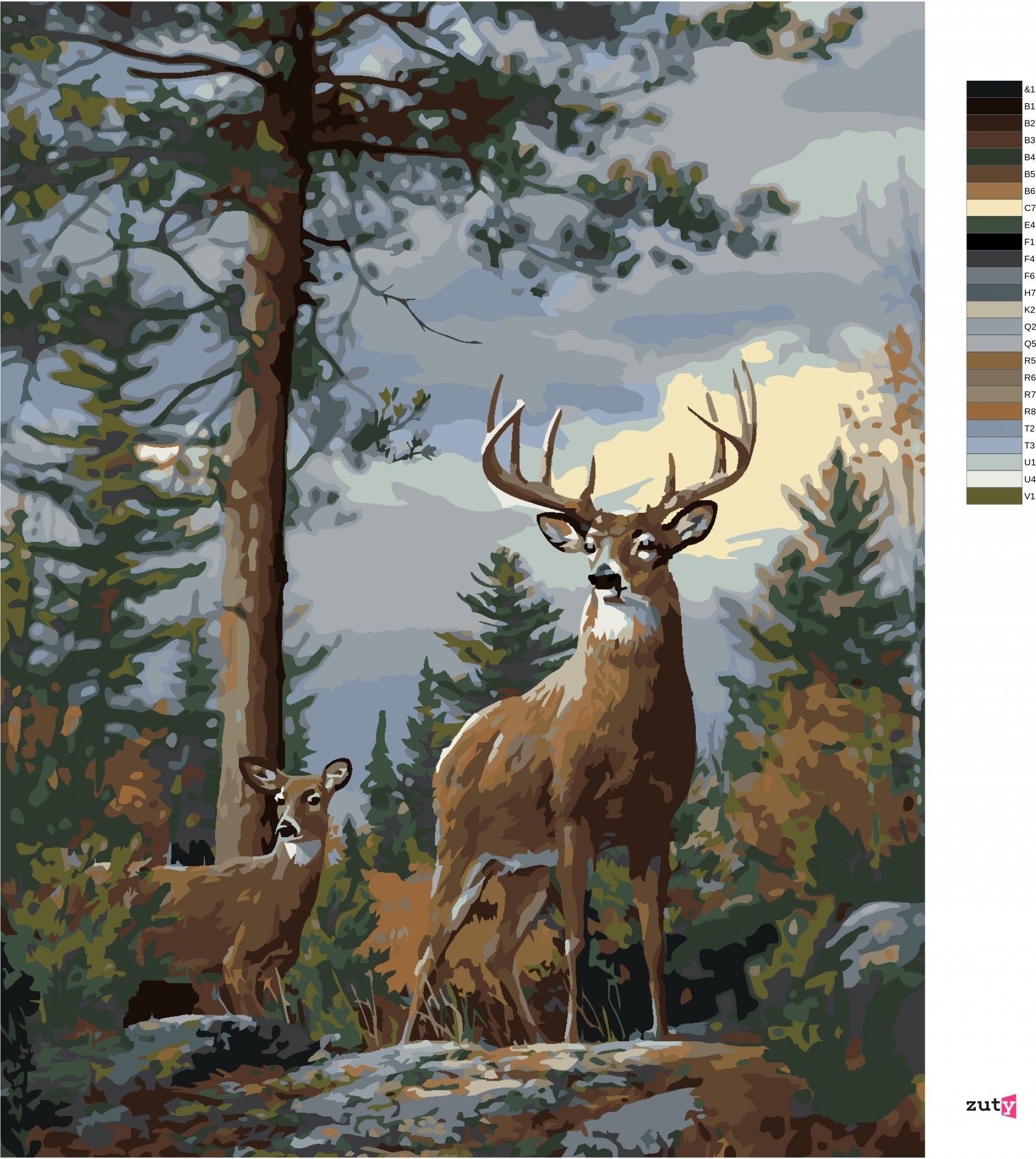 zuty Malování podle čísel – JELEN A JEHO DRUŽKA V LESE (JOE HAUTMAN) - Rozměr: 40x50 cm, Rámování: Varianta: vypnuté plátno na rám - obrázek 6