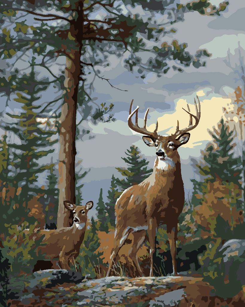 zuty Malování podle čísel – JELEN A JEHO DRUŽKA V LESE (JOE HAUTMAN) - Rozměr: 40x50 cm, Rámování: Varianta: vypnuté plátno na rám - obrázek 10