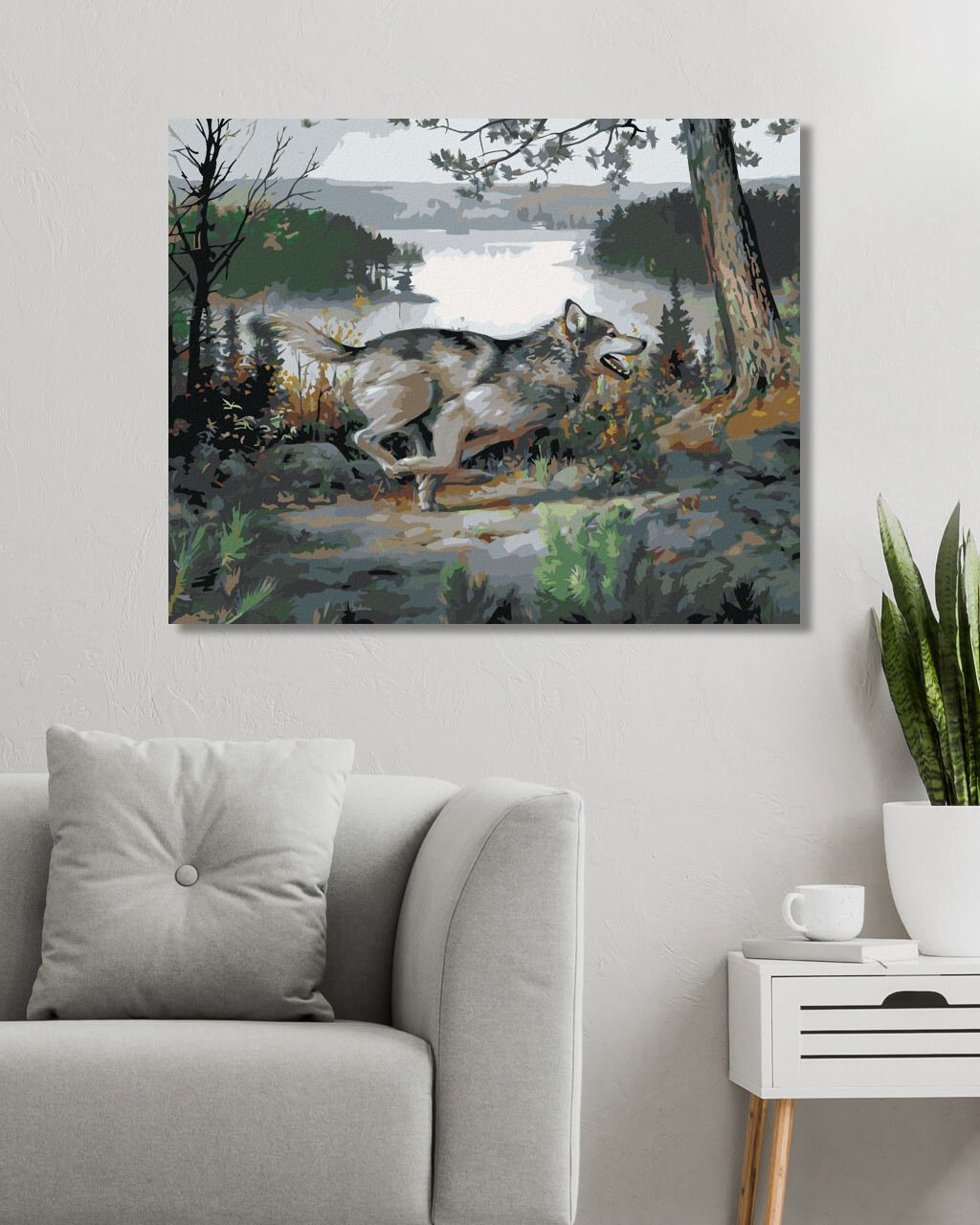 zuty Malování podle čísel - VLK V BĚHU, RYBNÍK A STROMY (JOE HAUTMAN) - Rozměr: 40x50 cm, Rámování: Varianta: bez rámu a bez vypnutí plátna - obrázek 6