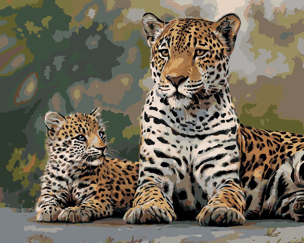 zuty Malování podle čísel – LEOPARD A MLÁDĚ (JOE HAUTMAN) - Rozměr: 40x50 cm, Rámování: Varianta: vypnuté plátno na rám - obrázek 2