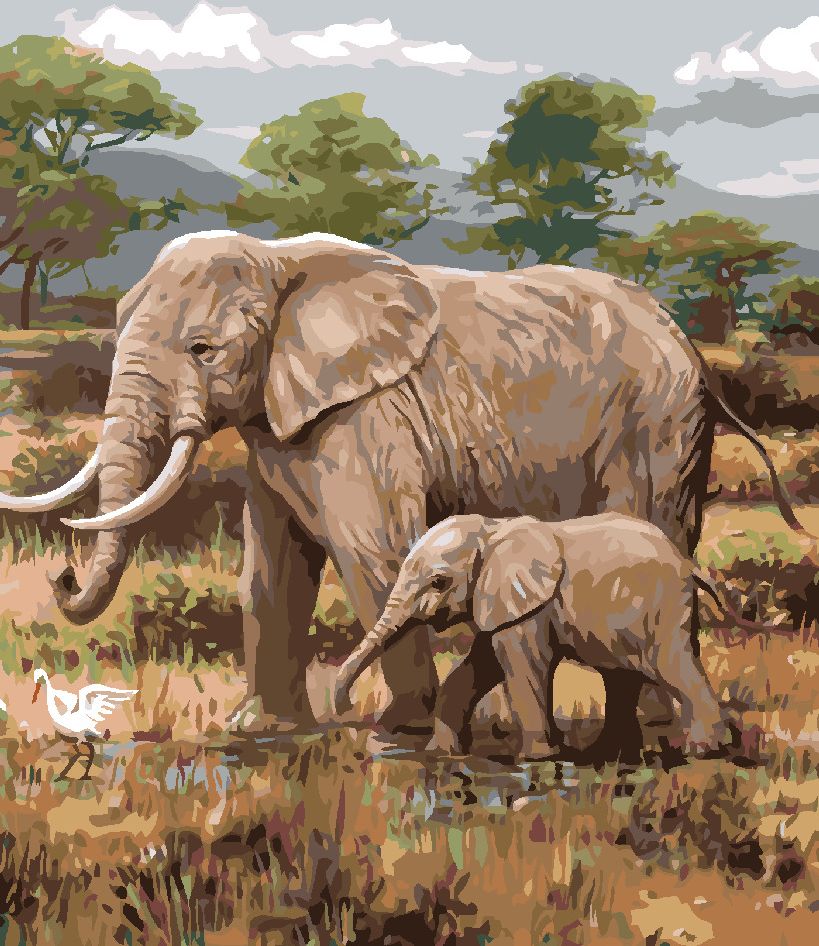 zuty Malování podle čísel - AFRICKÉ SAFARI SLONI (JOE HAUTMAN) - Rozměr: 40x50 cm, Rámování: Varianta: bez rámu a bez vypnutí plátna - obrázek 3