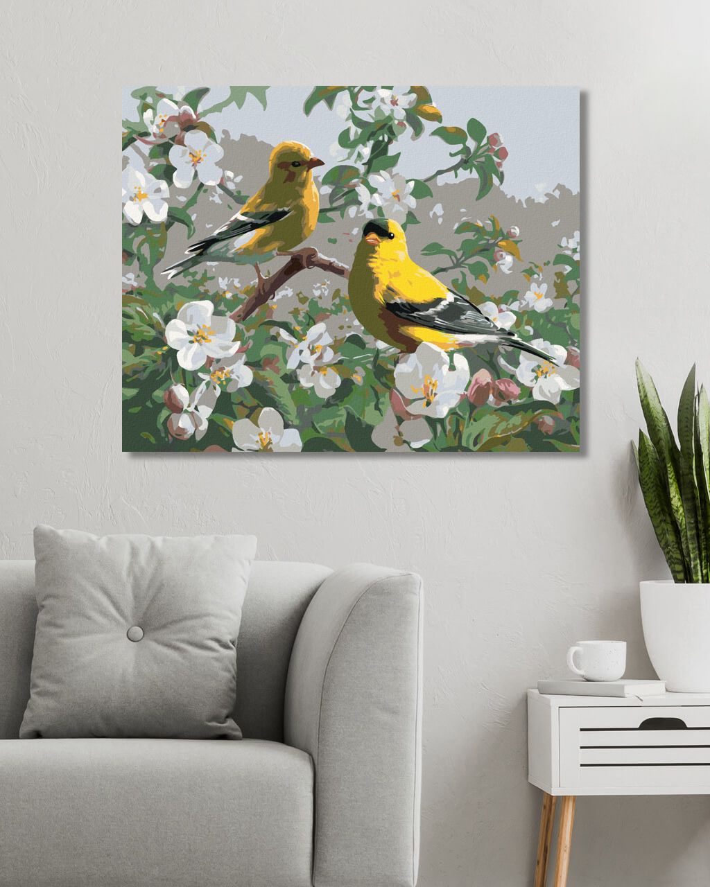 zuty Malování podle čísel - PTÁK STEHLÍK A BÍLÉ ROZKVETLÁ VĚTEV (JOE HAUTMAN) - Rozměr: 40x50 cm, Rámování: Varianta: bez rámu a bez vypnutí plátna - obrázek 9