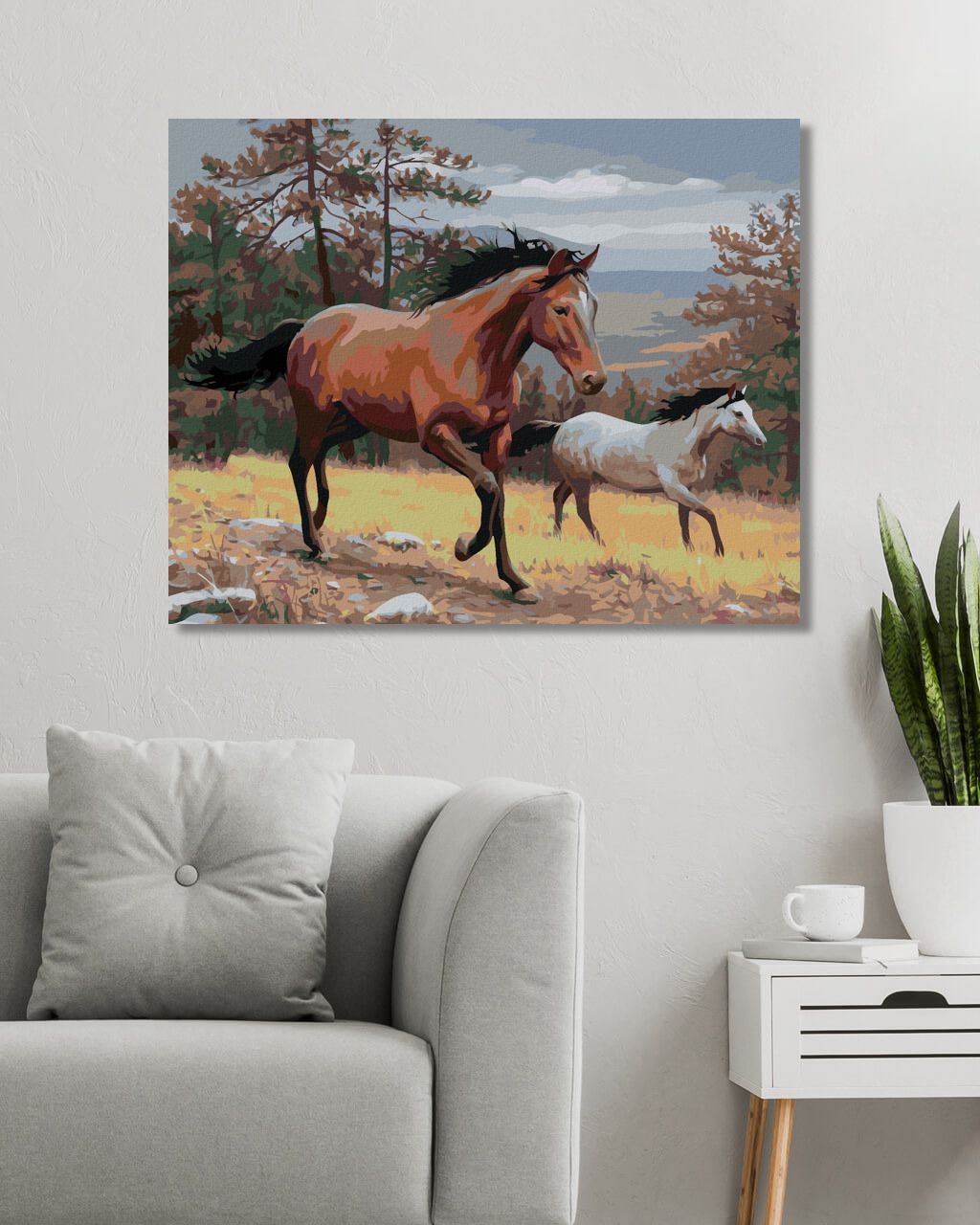 zuty Malování podle čísel - BĚŽÍCÍ KONĚ A HORY (JOE HAUTMAN) - Rozměr: 40x50 cm, Rámování: Varianta: bez rámu a bez vypnutí plátna - obrázek 4