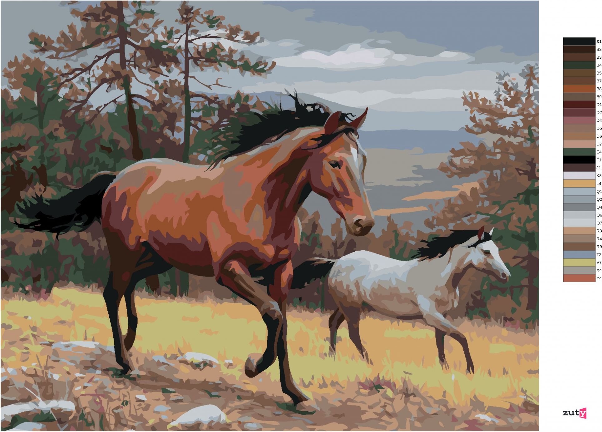 zuty Malování podle čísel - BĚŽÍCÍ KONĚ A HORY (JOE HAUTMAN) - Rozměr: 40x50 cm, Rámování: Varianta: vypnuté plátno na rám - obrázek 10