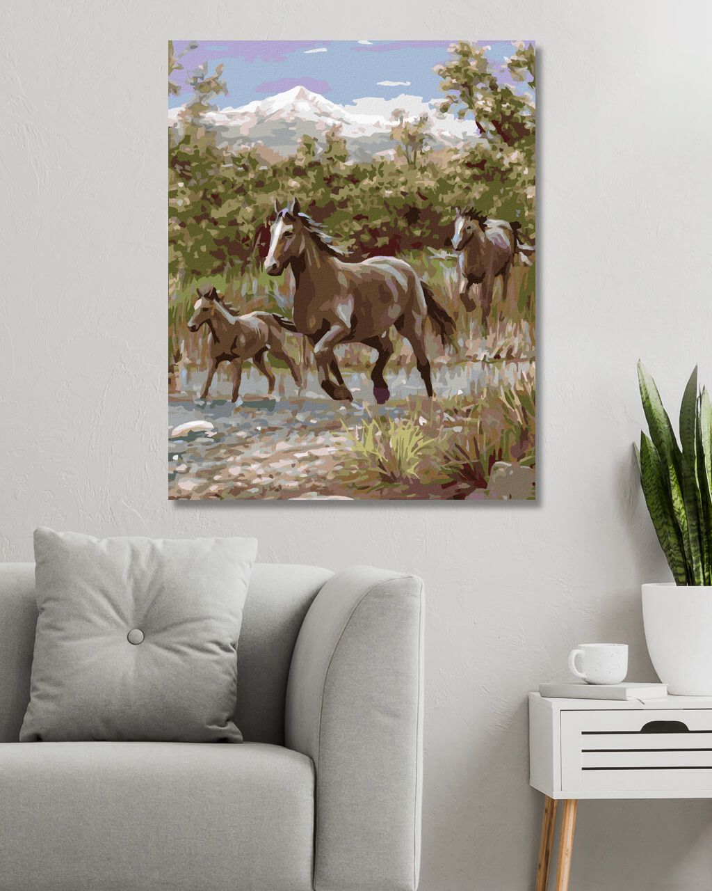 zuty Malování podle čísel - KONĚ BĚŽÍCÍ PŘES ŘEKU A HORA (JOE HAUTMAN) - Rozměr: 40x50 cm, Rámování: Varianta: vypnuté plátno na rám - obrázek 9