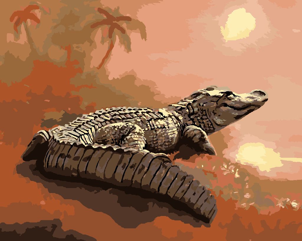 zuty Malování podle čísel - ALIGÁTOR HLEDÍCÍ DO VODY (D. RUSTY RUST) - Rozměr: 40x50 cm, Rámování: Varianta: bez rámu a bez vypnutí plátna - obrázek 2
