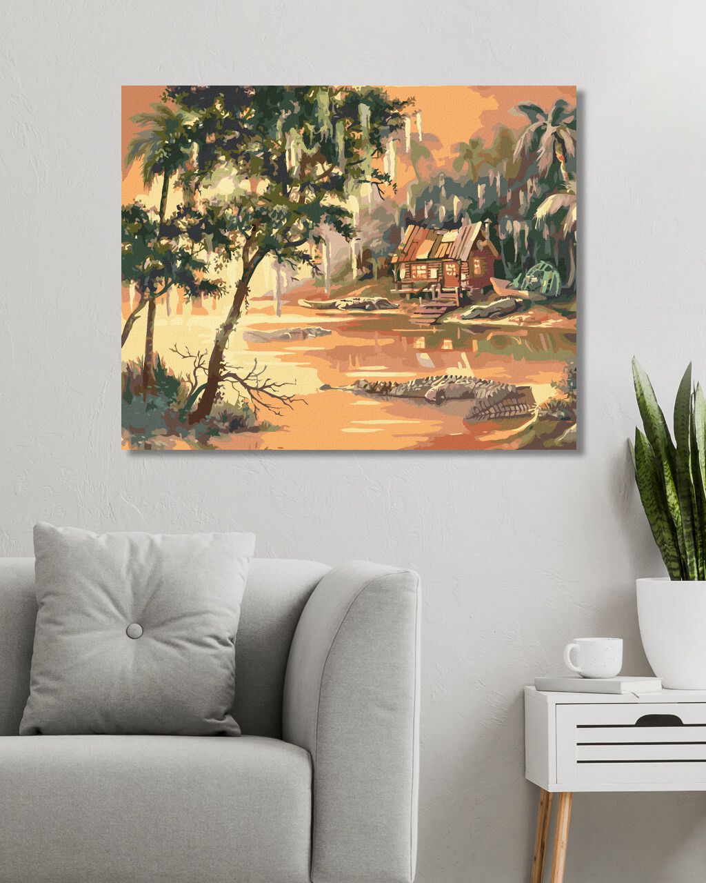 zuty Malování podle čísel - ALIGÁTOŘI VE VODĚ A CHATA V DŽUNGLI (D. RUSTY RUST) - Rozměr: 40x50 cm, Rámování: Varianta: bez rámu a bez vypnutí plátna - obrázek 3
