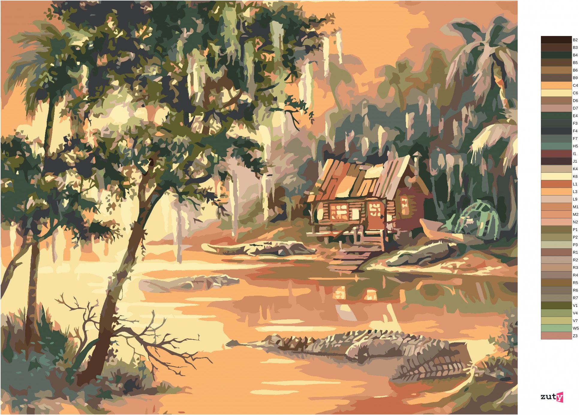 zuty Malování podle čísel - ALIGÁTOŘI VE VODĚ A CHATA V DŽUNGLI (D. RUSTY RUST) - Rozměr: 40x50 cm, Rámování: Varianta: bez rámu a bez vypnutí plátna - obrázek 6