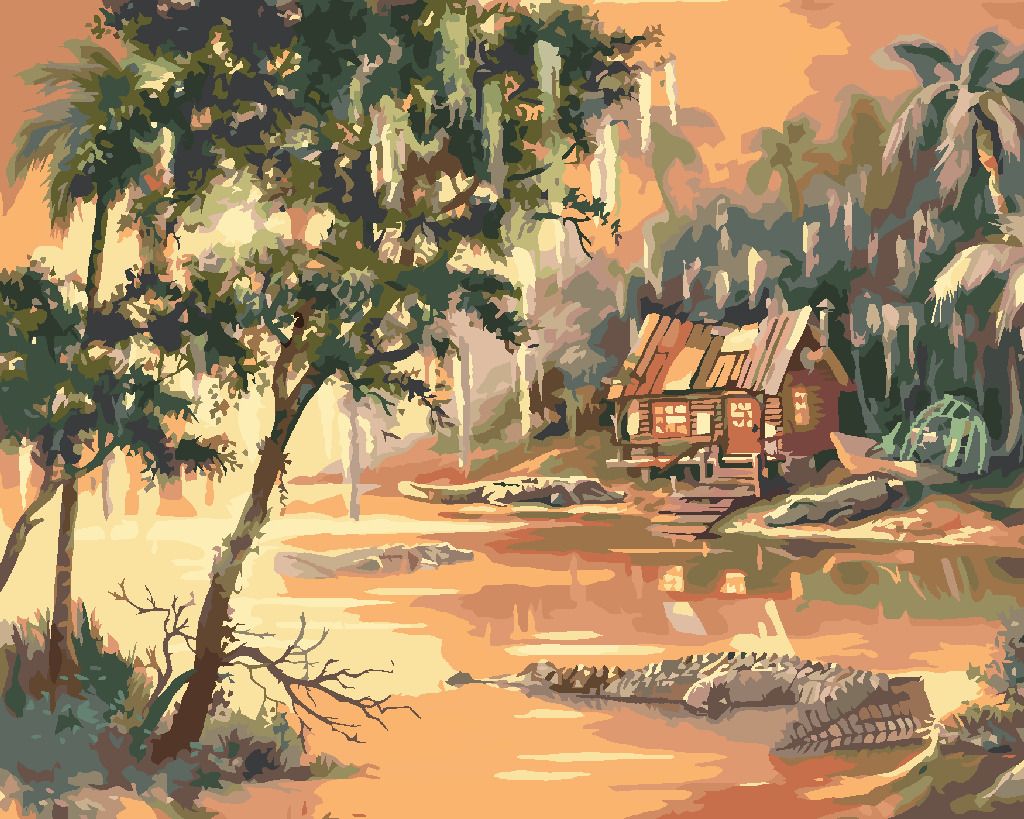 zuty Malování podle čísel - ALIGÁTOŘI VE VODĚ A CHATA V DŽUNGLI (D. RUSTY RUST) - Rozměr: 40x50 cm, Rámování: Varianta: vypnuté plátno na rám - obrázek 7