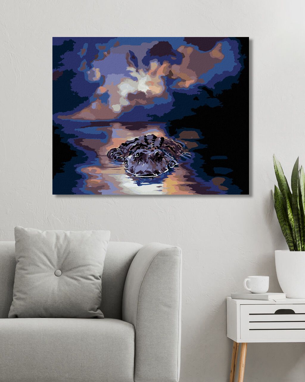 zuty Malování podle čísel - ALIGÁTOR VE VODĚ A MĚSÍC (D. RUSTY RUST) - Rozměr: 40x50 cm, Rámování: Varianta: vypnuté plátno na rám - obrázek 9