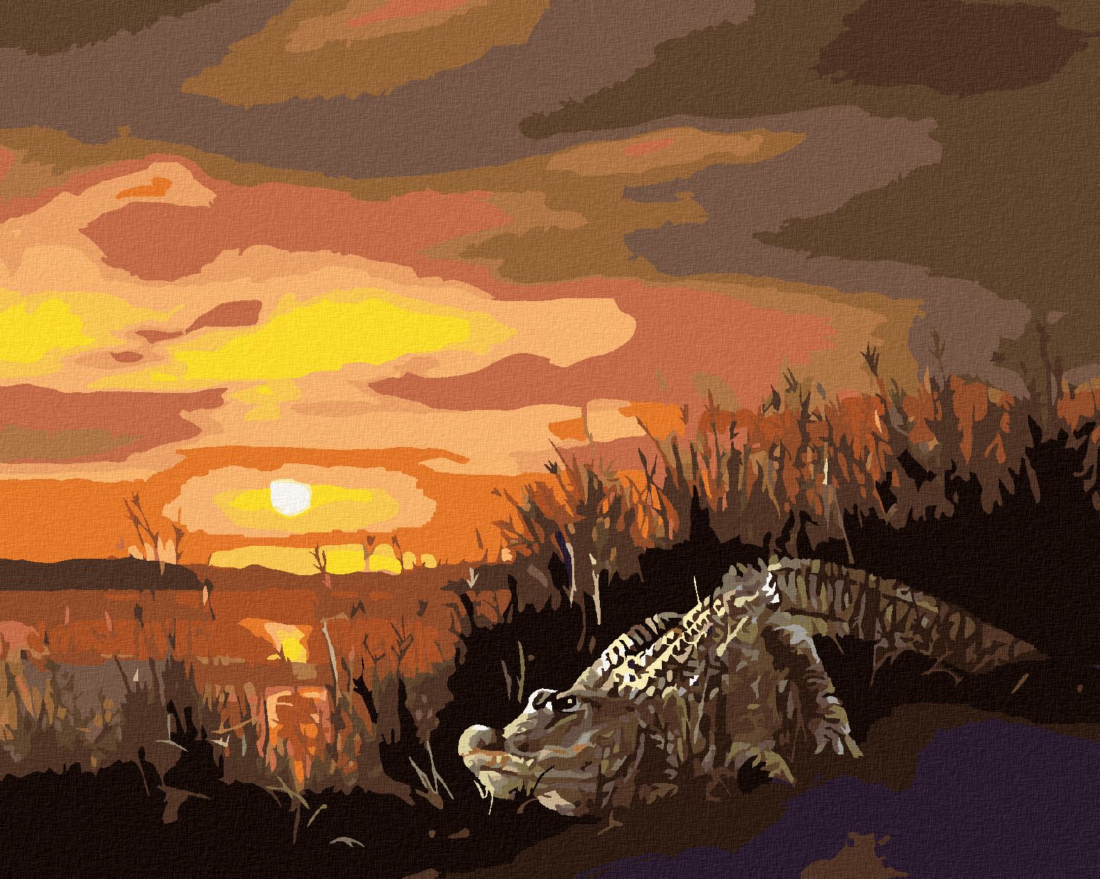 zuty Malování podle čísel - ALIGÁTOR A ZÁPAD SLUNCE (D. RUSTY RUST) - Rozměr: 40x50 cm, Rámování: Varianta: bez rámu a bez vypnutí plátna - obrázek 1