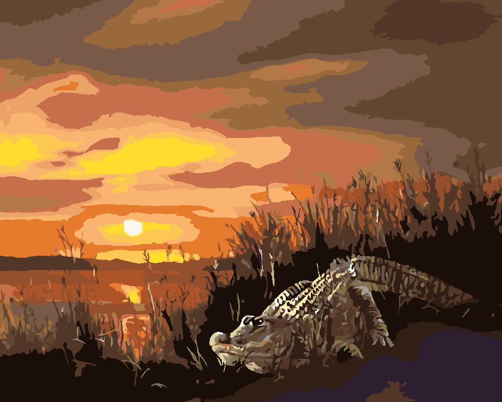 zuty Malování podle čísel - ALIGÁTOR A ZÁPAD SLUNCE (D. RUSTY RUST) - Rozměr: 40x50 cm, Rámování: Varianta: bez rámu a bez vypnutí plátna - obrázek 4