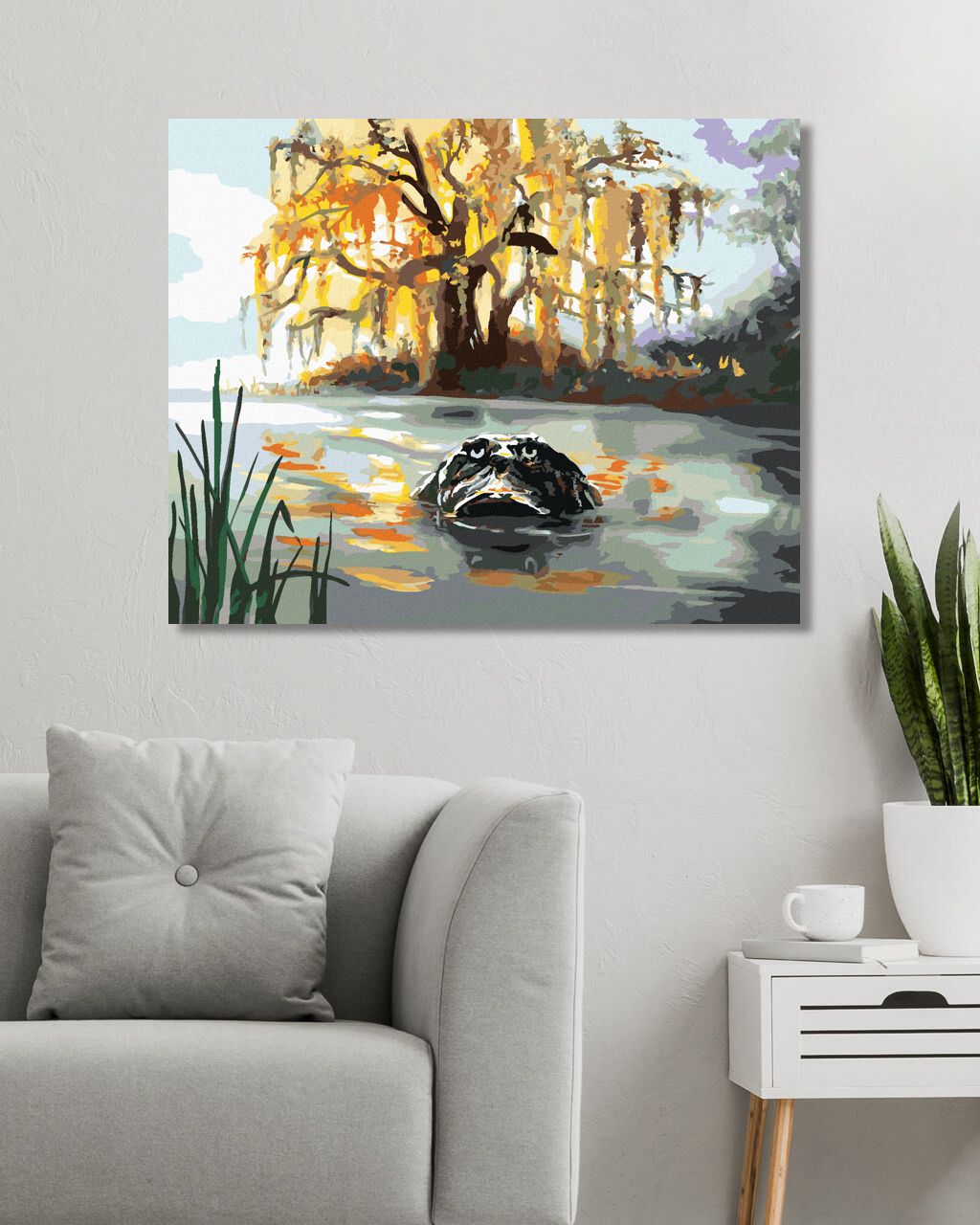 zuty Malování podle čísel - ALIGÁTOR HLEDÍCÍ Z VODY A STROMY (D. RUSTY RUST) - Rozměr: 40x50 cm, Rámování: Varianta: vypnuté plátno na rám - obrázek 3