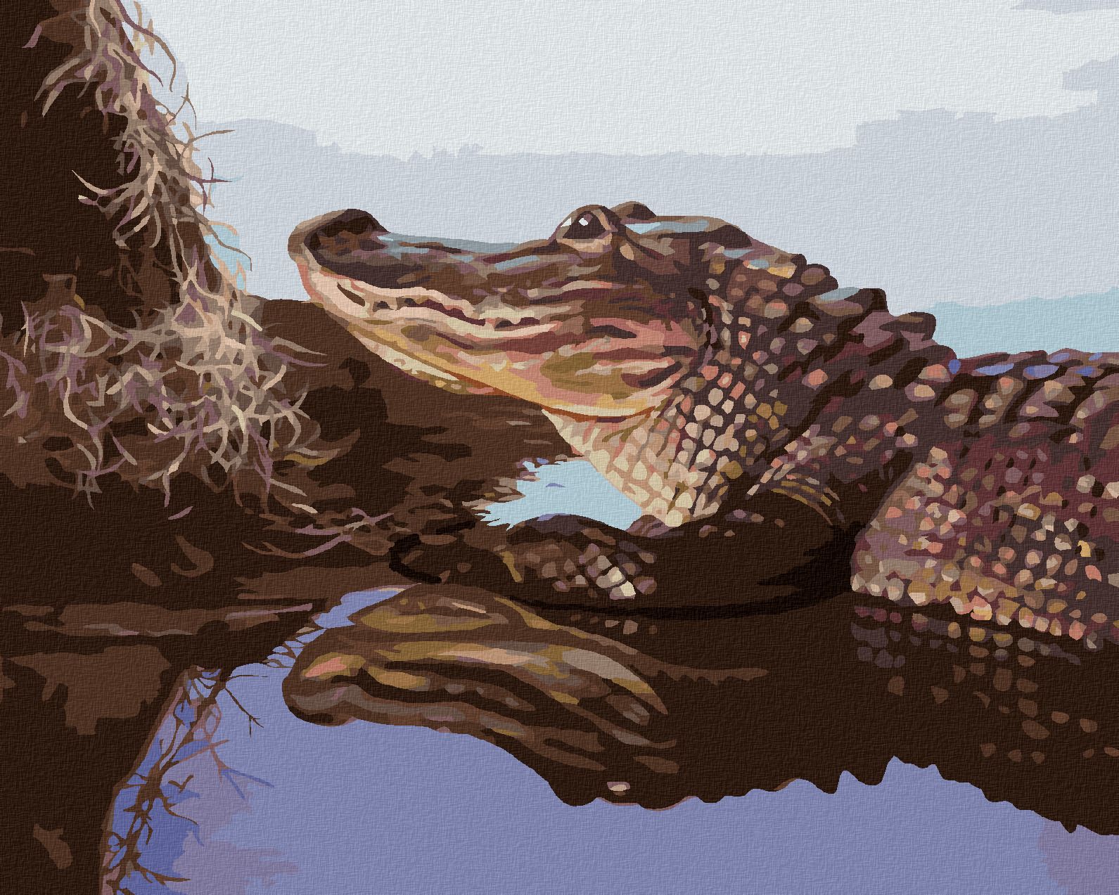 zuty Malování podle čísel - ALIGÁTOR U KMENE VE VODĚ (D. RUSTY RUST) - Rozměr: 40x50 cm, Rámování: Varianta: bez rámu a bez vypnutí plátna - obrázek 1