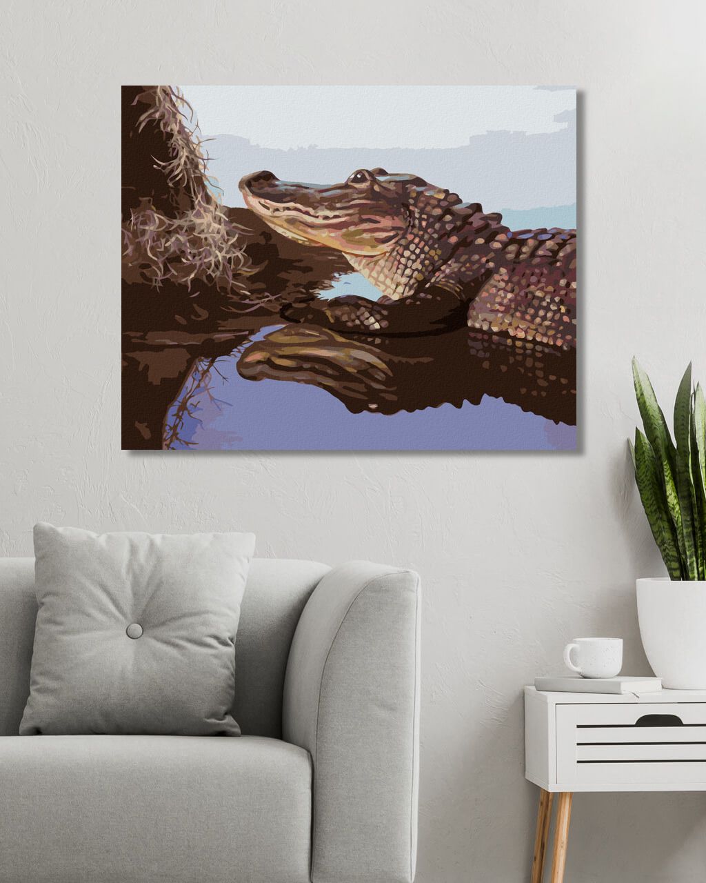 zuty Malování podle čísel - ALIGÁTOR U KMENE VE VODĚ (D. RUSTY RUST) - Rozměr: 40x50 cm, Rámování: Varianta: bez rámu a bez vypnutí plátna - obrázek 4