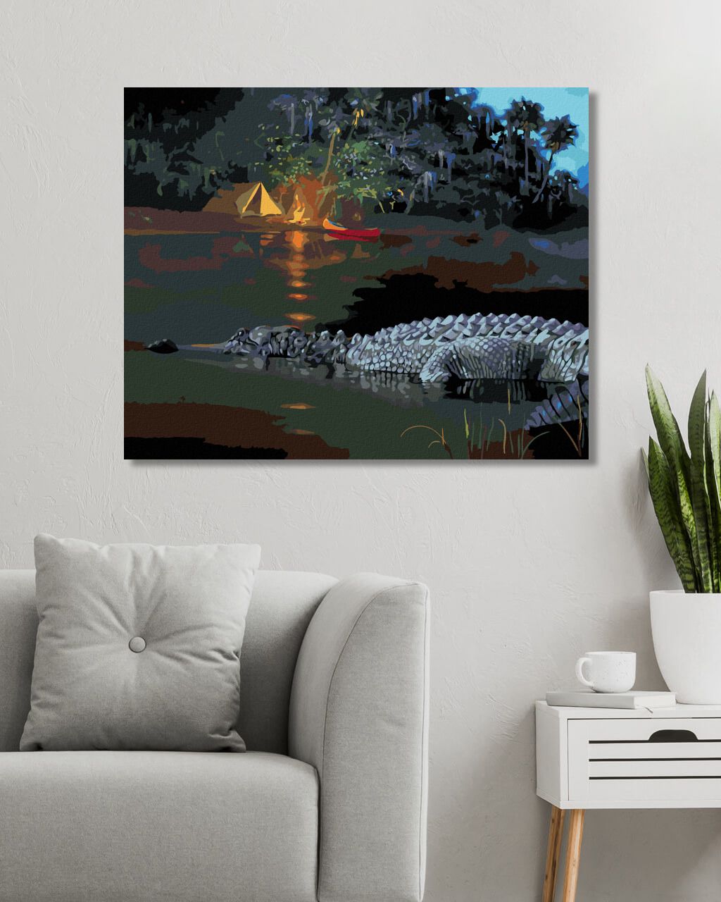 zuty Malování podle čísel - ALIGÁTOR A TÁBOŘIŠTĚ V DŽUNGLI (D. RUSTY RUST) - Rozměr: 40x50 cm, Rámování: Varianta: bez rámu a bez vypnutí plátna - obrázek 6