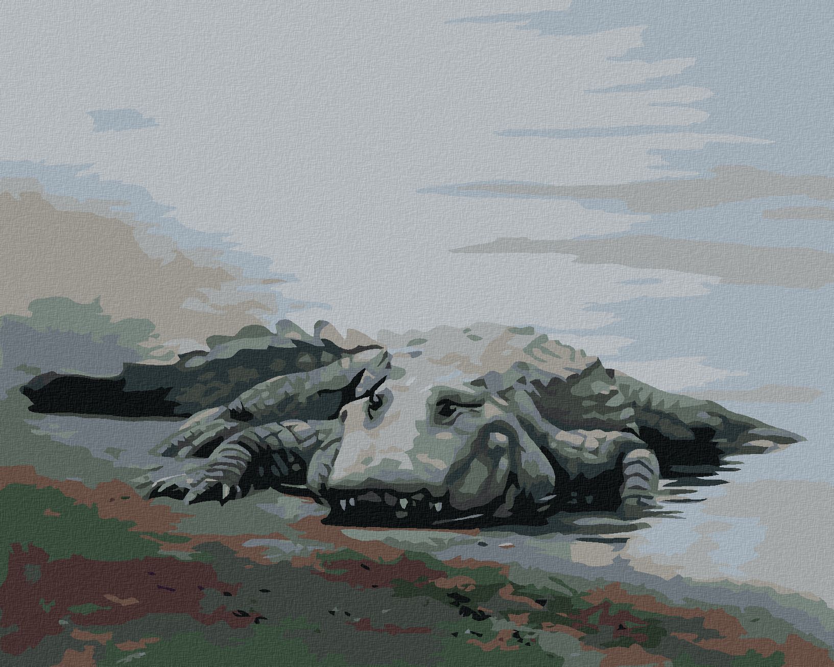 zuty Malování podle čísel - ALIGÁTOR LEŽÍCÍ U VODY IV (D. RUSTY RUST) - Rozměr: 40x50 cm, Rámování: Varianta: vypnuté plátno na rám - obrázek 1