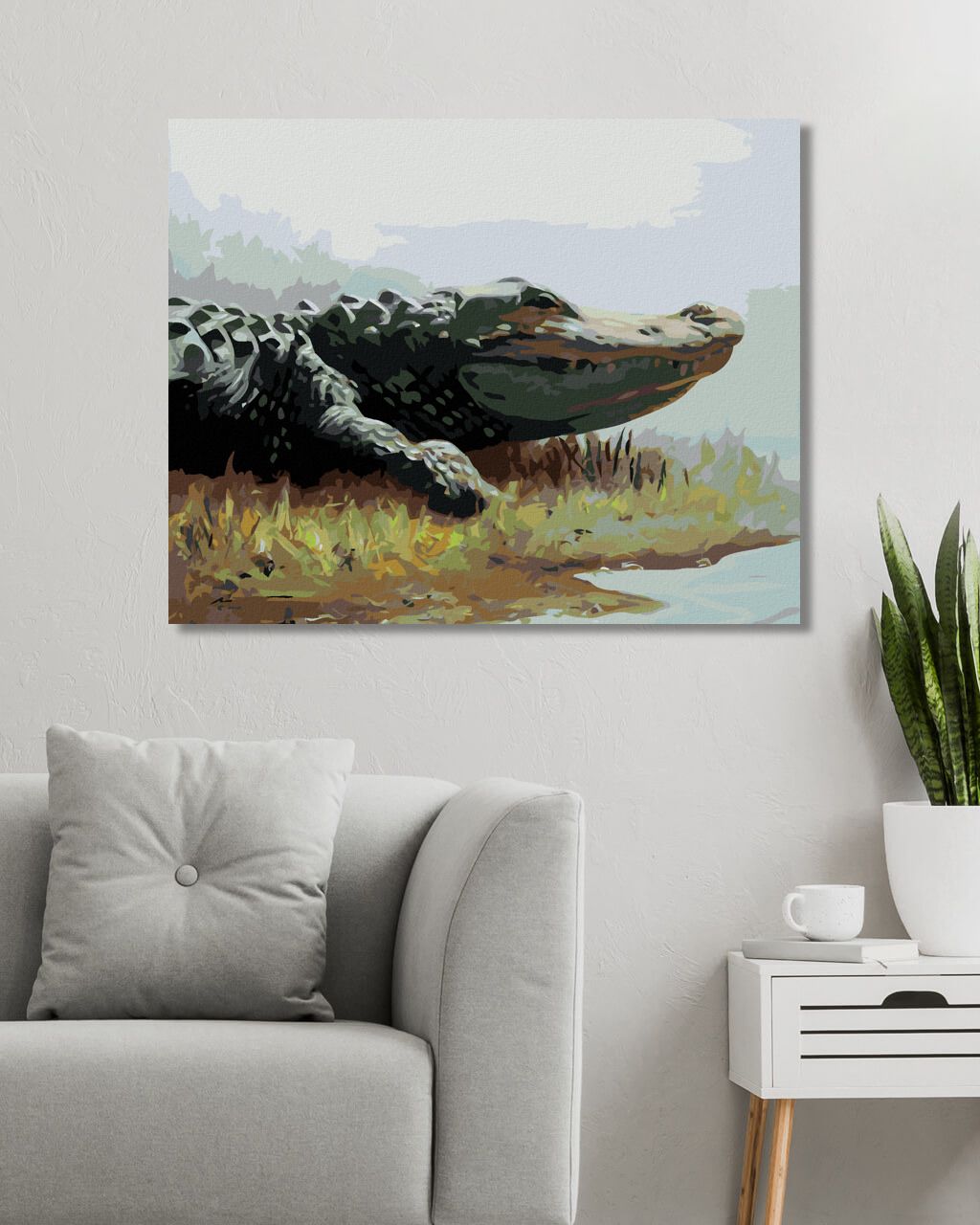 zuty Malování podle čísel - ALIGÁTOR LEŽÍCÍ V TRÁVĚ U VODY (D. RUSTY RUST) - Rozměr: 40x50 cm, Rámování: Varianta: bez rámu a bez vypnutí plátna - obrázek 2