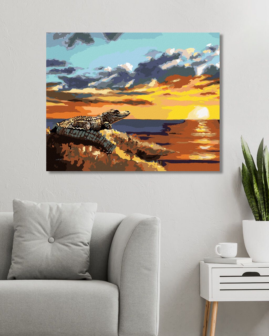 zuty Malování podle čísel - HLEDÍCÍ ALIGÁTOR A ZÁPAD SLUNCE (D. RUSTY RUST) - Rozměr: 40x50 cm, Rámování: Varianta: bez rámu a bez vypnutí plátna - obrázek 5
