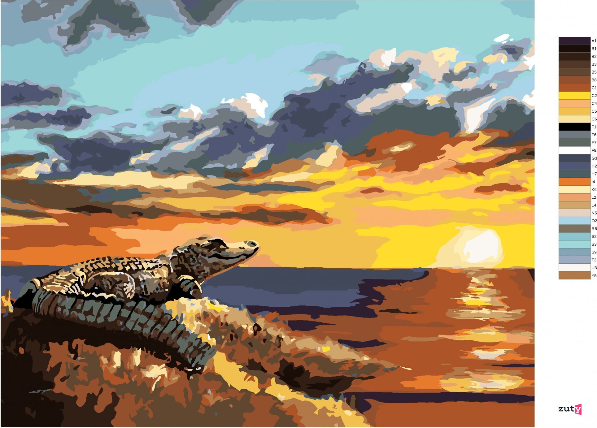 zuty Malování podle čísel - HLEDÍCÍ ALIGÁTOR A ZÁPAD SLUNCE (D. RUSTY RUST) - Rozměr: 40x50 cm, Rámování: Varianta: bez rámu a bez vypnutí plátna - obrázek 9